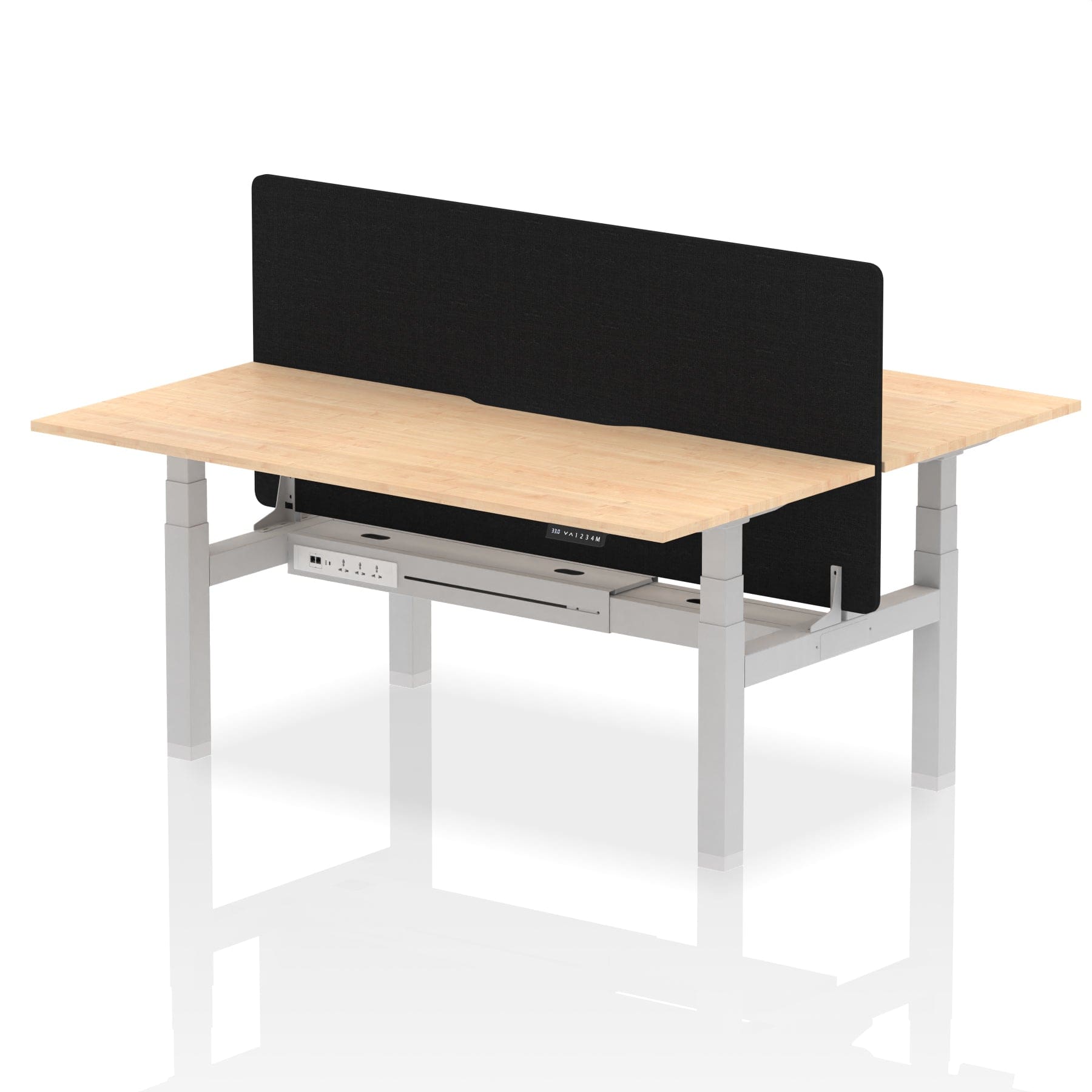 Air Back-to-Back Scalloped Edge Height Adjustable Bench Desk - 2 Person with Black Straight Screen - Image 61