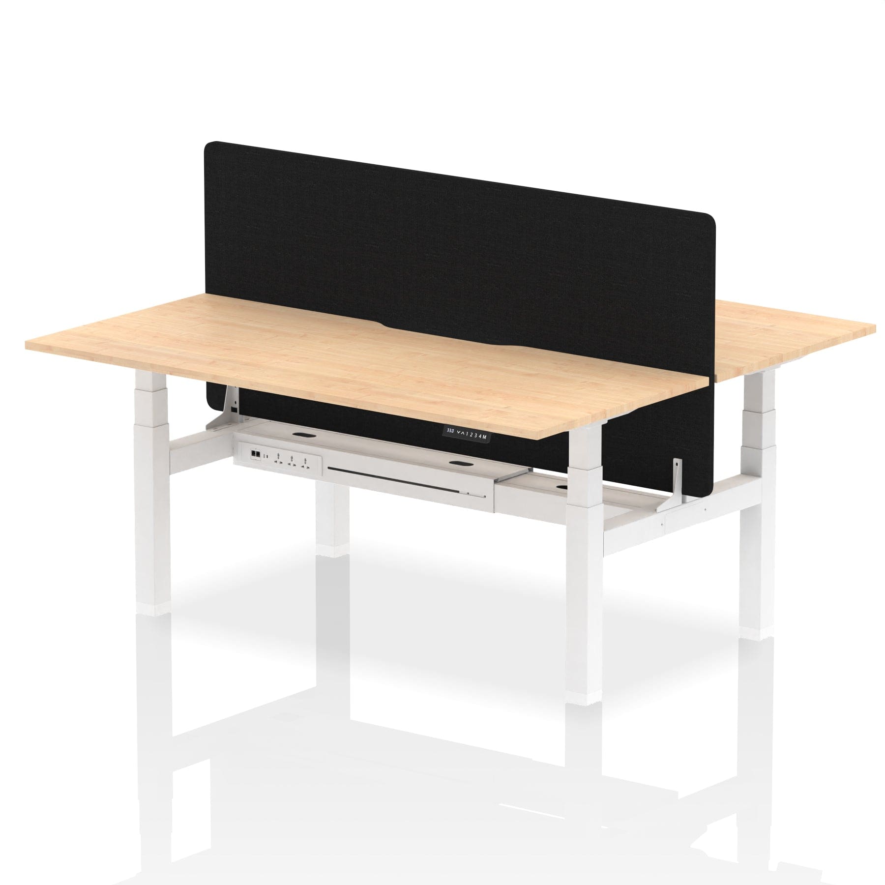 Air Back-to-Back Scalloped Edge Height Adjustable Bench Desk - 2 Person with Black Straight Screen - Image 62