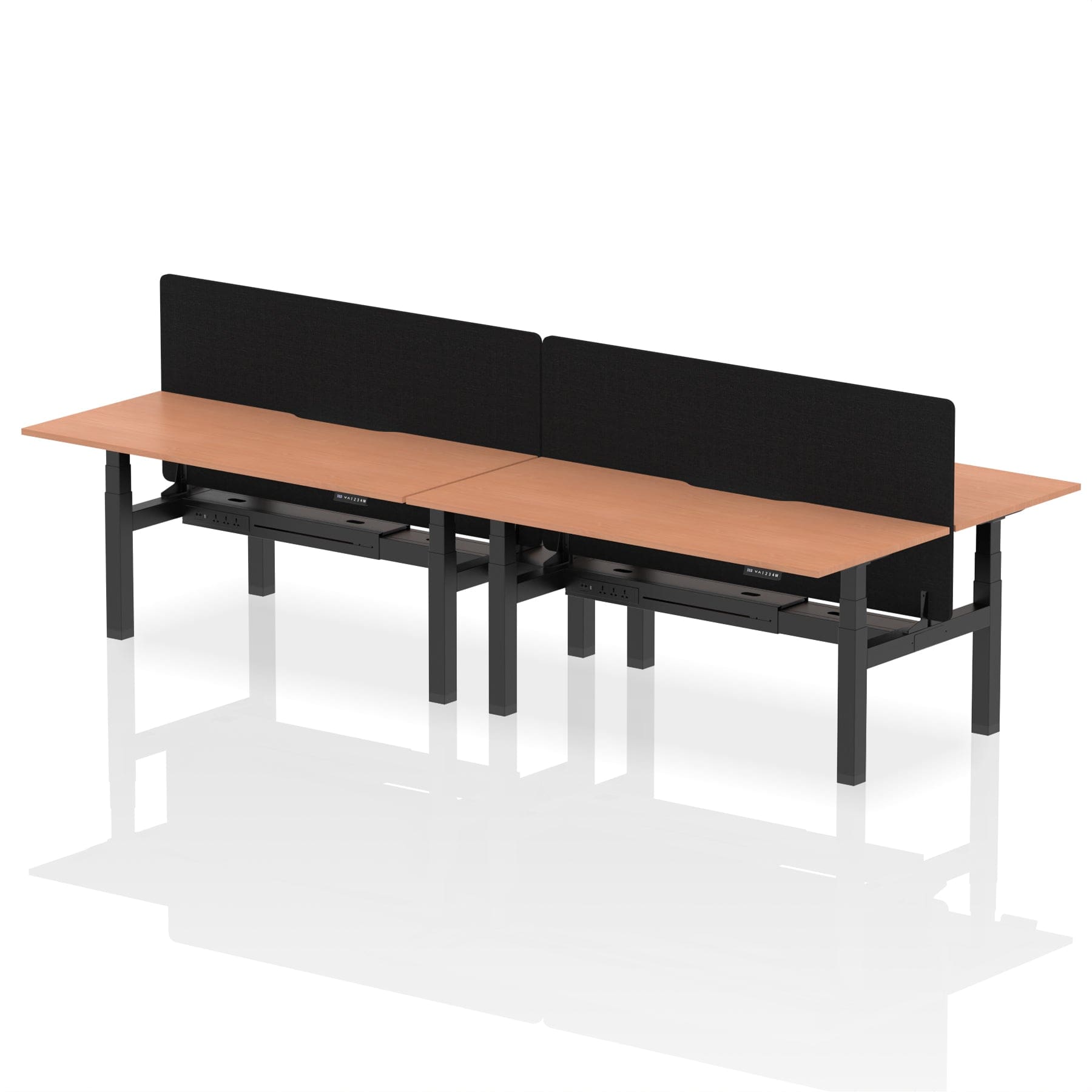 Air Back-to-Back Scalloped Edge Height Adjustable Bench Desk - 4 Person with Black Straight Screen - Image 55