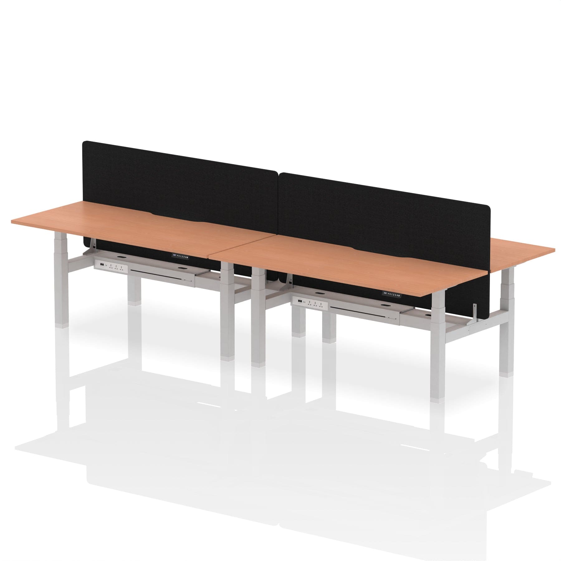 Air Back-to-Back Scalloped Edge Height Adjustable Bench Desk - 4 Person with Black Straight Screen - Image 56