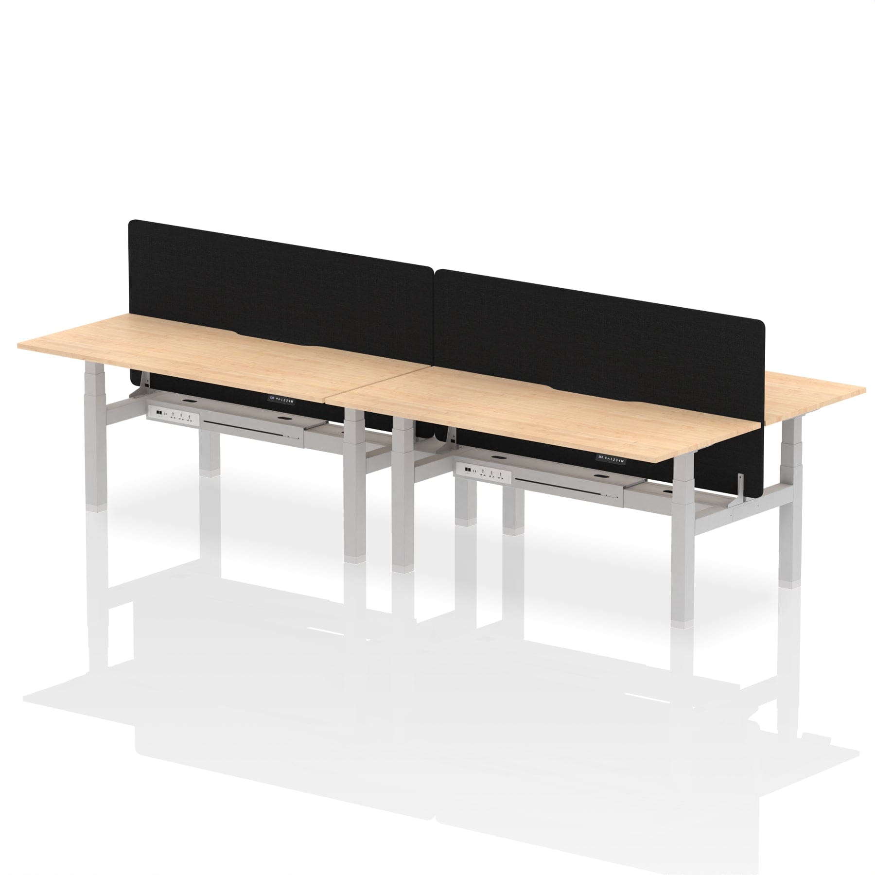 Air Back-to-Back Scalloped Edge Height Adjustable Bench Desk - 4 Person with Black Straight Screen - Image 62