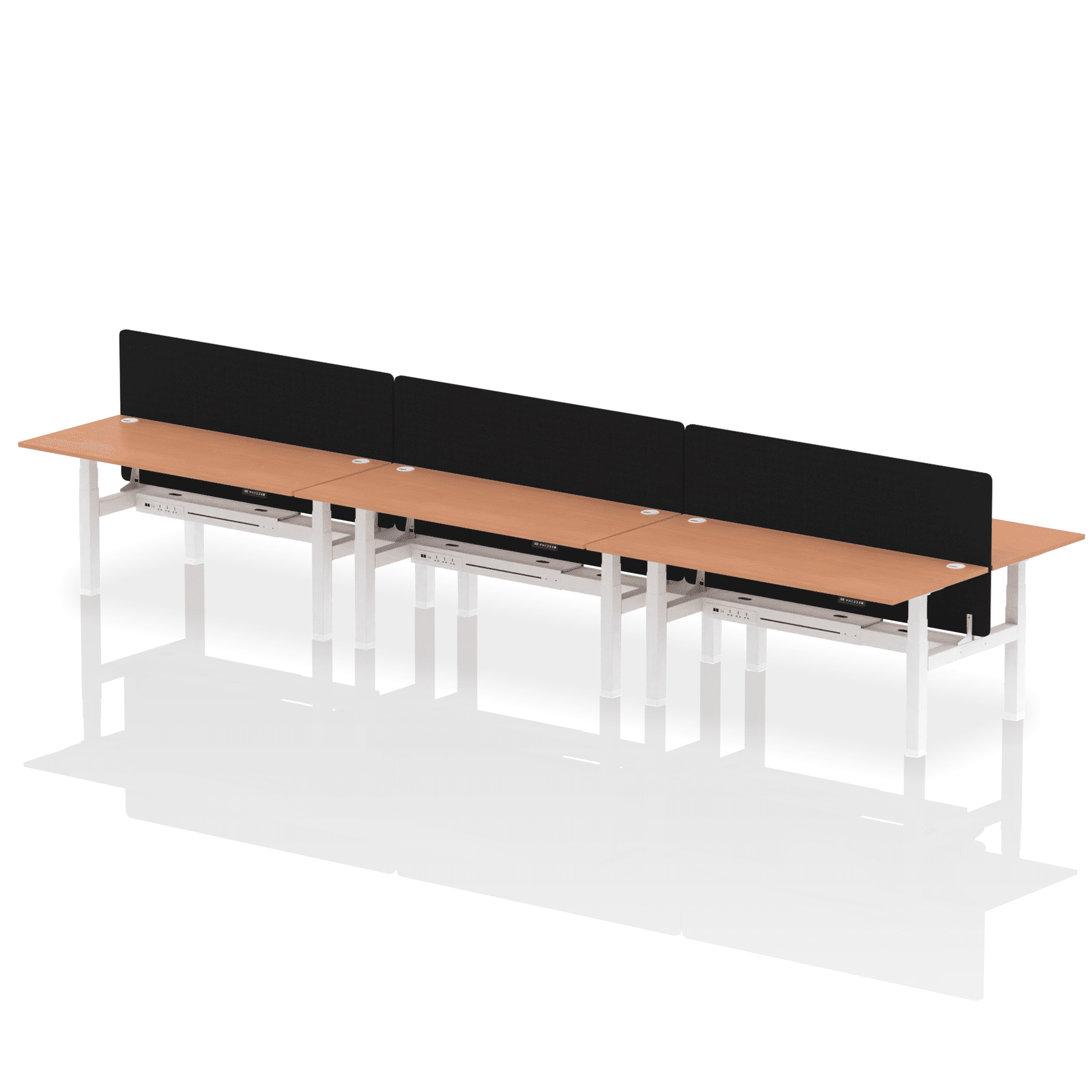 Air Back-to-Back Height Adjustable Bench Desk - 6 Person with Black Straight Screen - Image 57