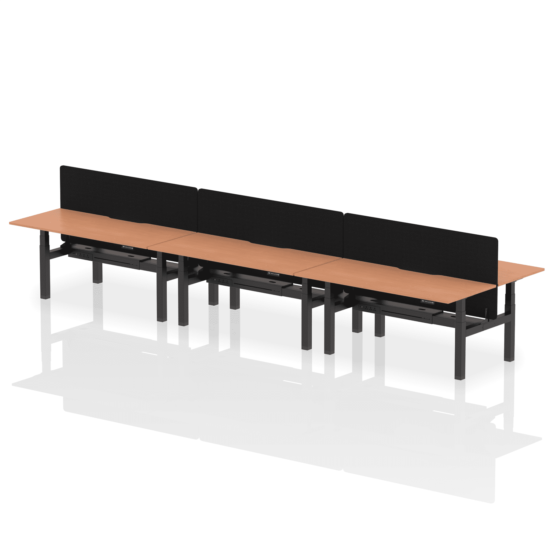 Air Back-to-Back Scalloped Edge Height Adjustable Bench Desk - 6 Person with Black Straight Screen - Image 55