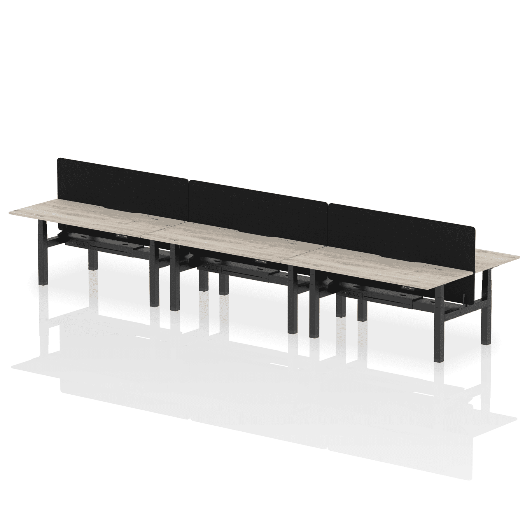 Air Back-to-Back Scalloped Edge Height Adjustable Bench Desk - 6 Person with Black Straight Screen - Image 58