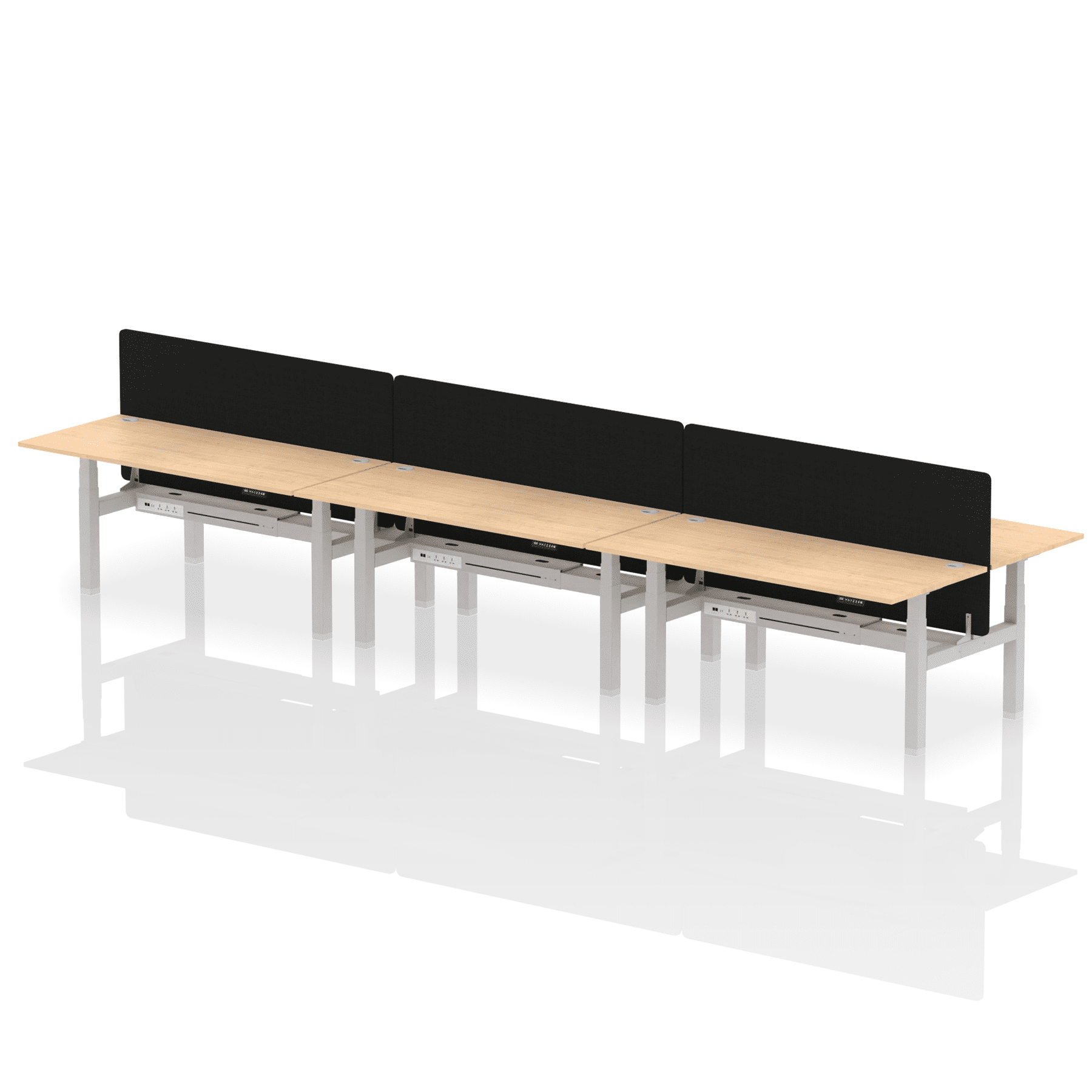 Air Back-to-Back Height Adjustable Bench Desk - 6 Person with Black Straight Screen - Image 62