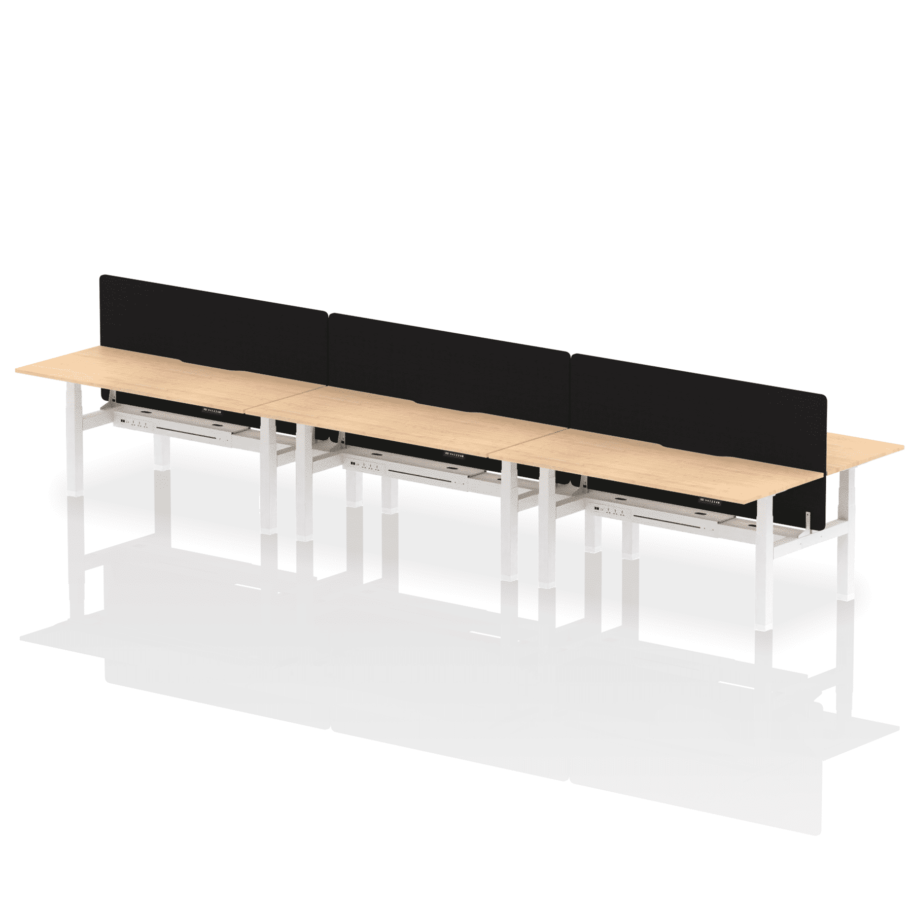 Air Back-to-Back Scalloped Edge Height Adjustable Bench Desk - 6 Person with Black Straight Screen - Image 63