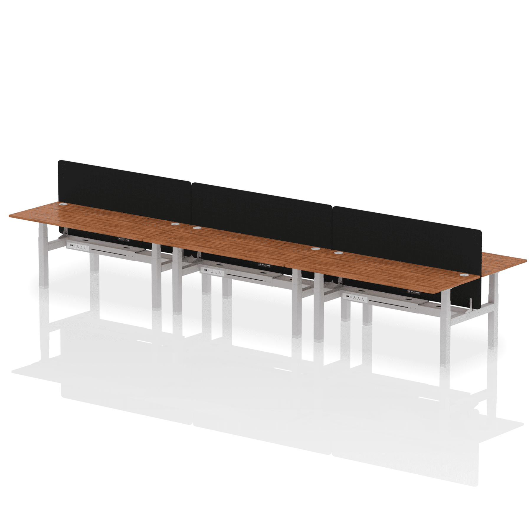 Air Back-to-Back Height Adjustable Bench Desk - 6 Person with Black Straight Screen - Image 68
