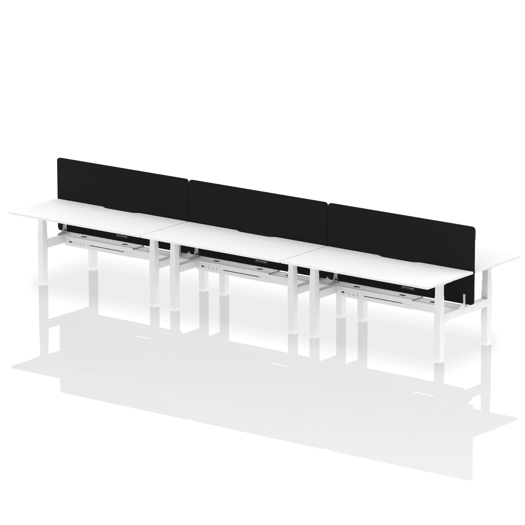 Air Back-to-Back Scalloped Edge Height Adjustable Bench Desk - 6 Person with Black Straight Screen - Image 72