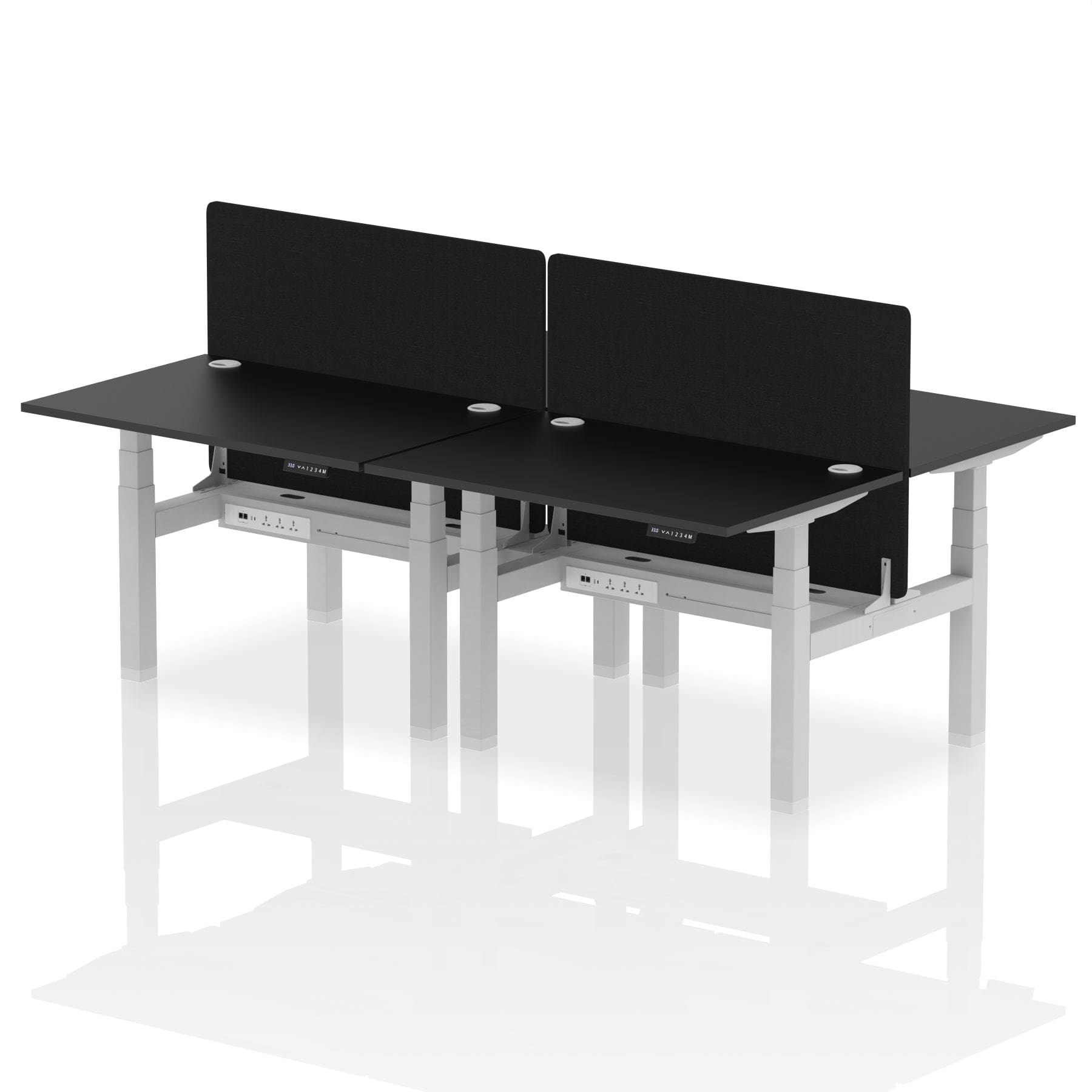 Air Back-to-Back Height Adjustable Bench Desk - 4 Person with Black Straight Screen - Image 74