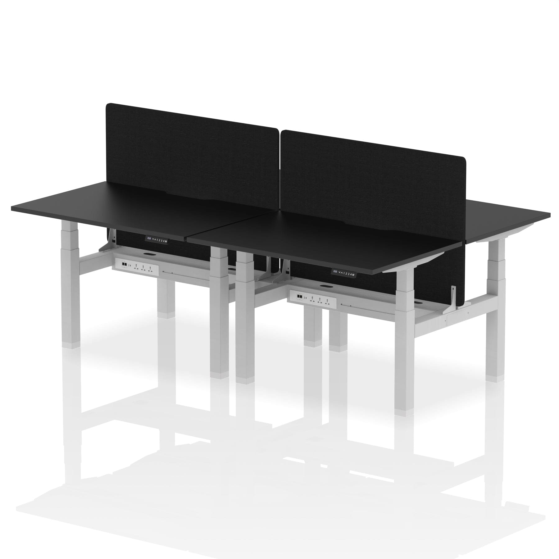 Air Back-to-Back Scalloped Edge Height Adjustable Bench Desk - 4 Person with Black Straight Screen - Image 74