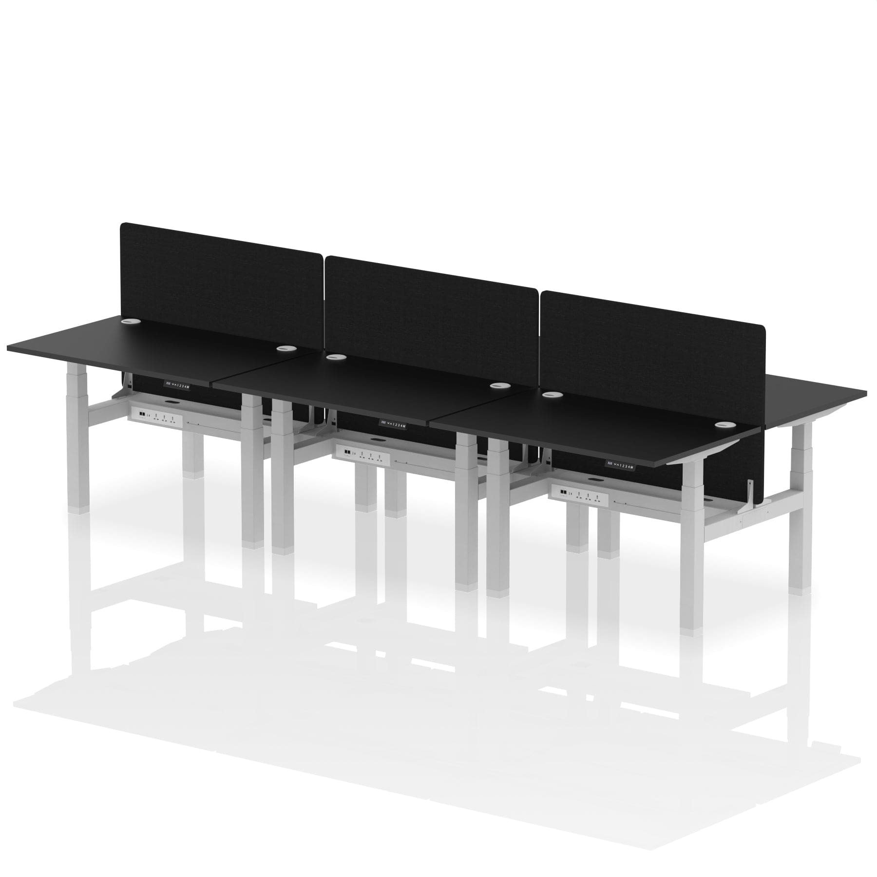 Air Back-to-Back Height Adjustable Bench Desk - 6 Person with Black Straight Screen - Image 74