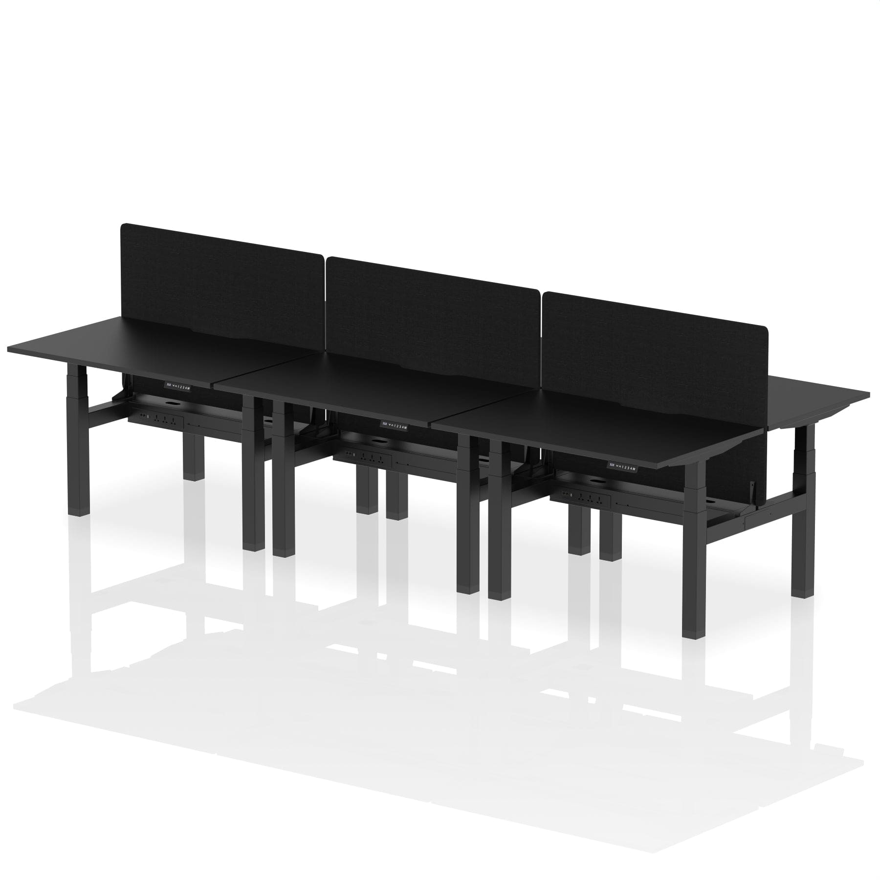 Air Back-to-Back Scalloped Edge Height Adjustable Bench Desk - 6 Person with Black Straight Screen - Image 73