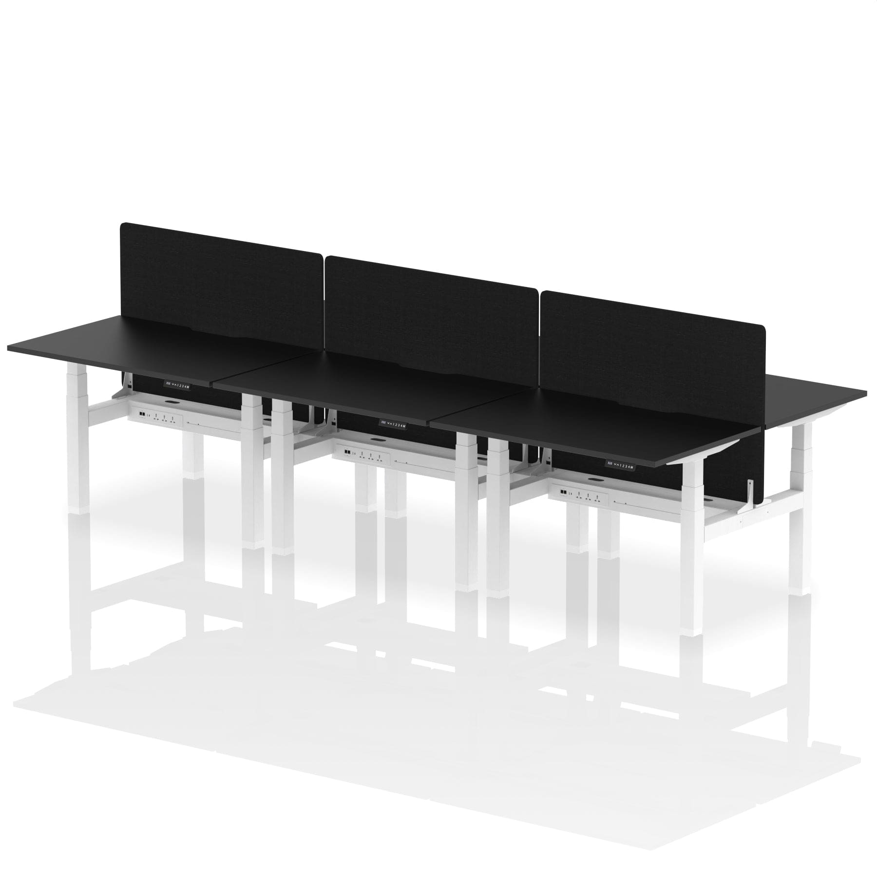 Air Back-to-Back Scalloped Edge Height Adjustable Bench Desk - 6 Person with Black Straight Screen - Image 75
