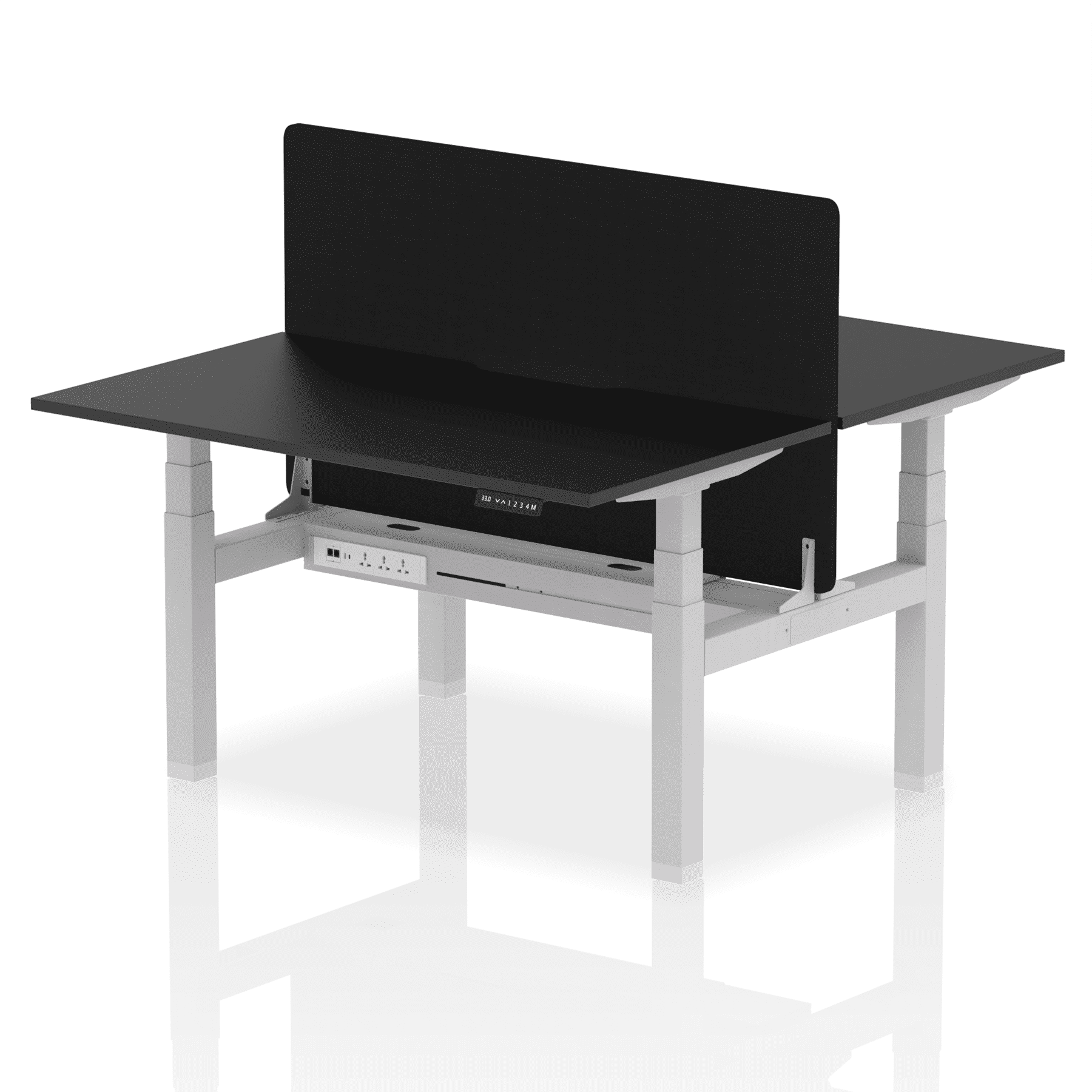 Air Back-to-Back Scalloped Edge Height Adjustable Bench Desk - 2 Person with Black Straight Screen - Image 76