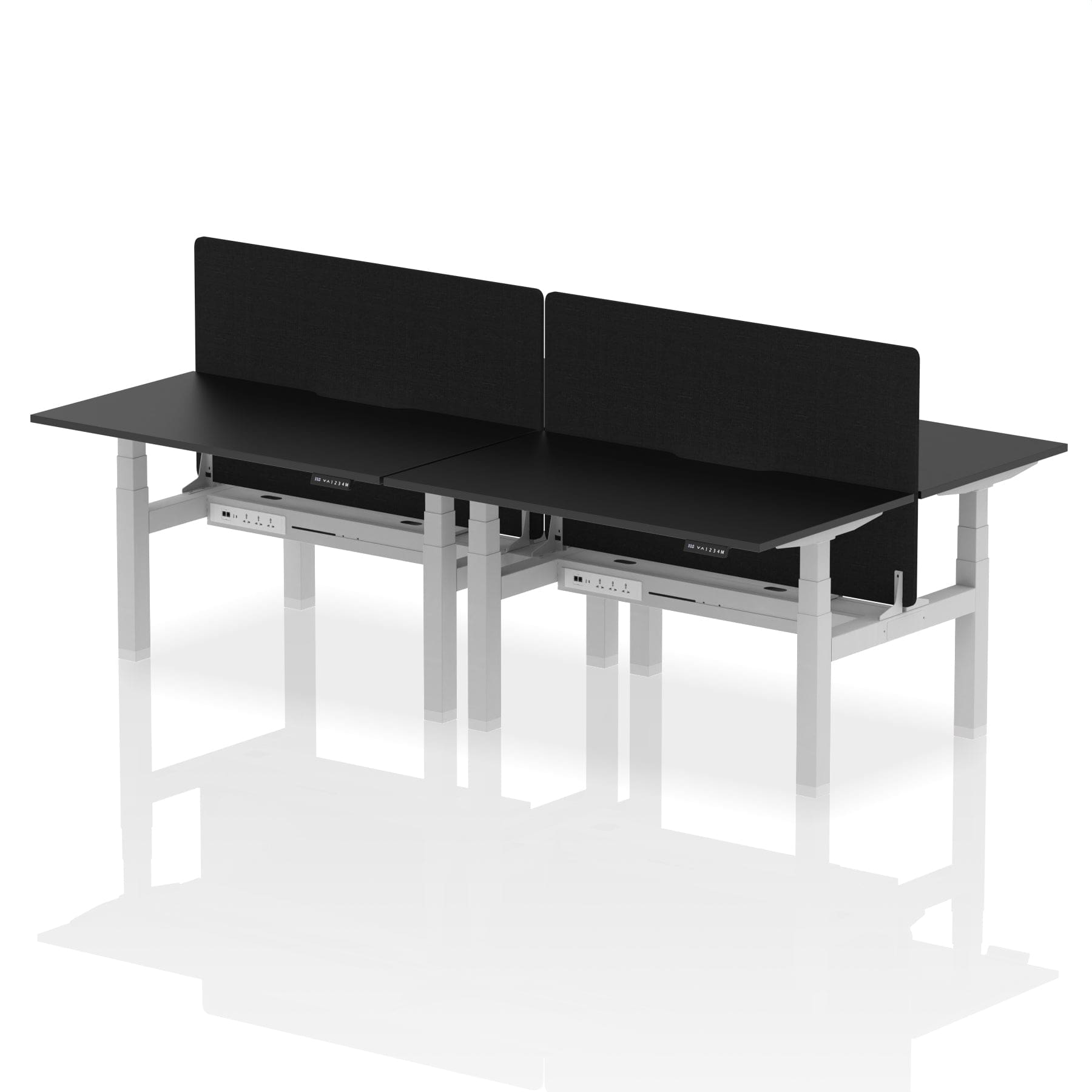 Air Back-to-Back Scalloped Edge Height Adjustable Bench Desk - 4 Person with Black Straight Screen - Image 77