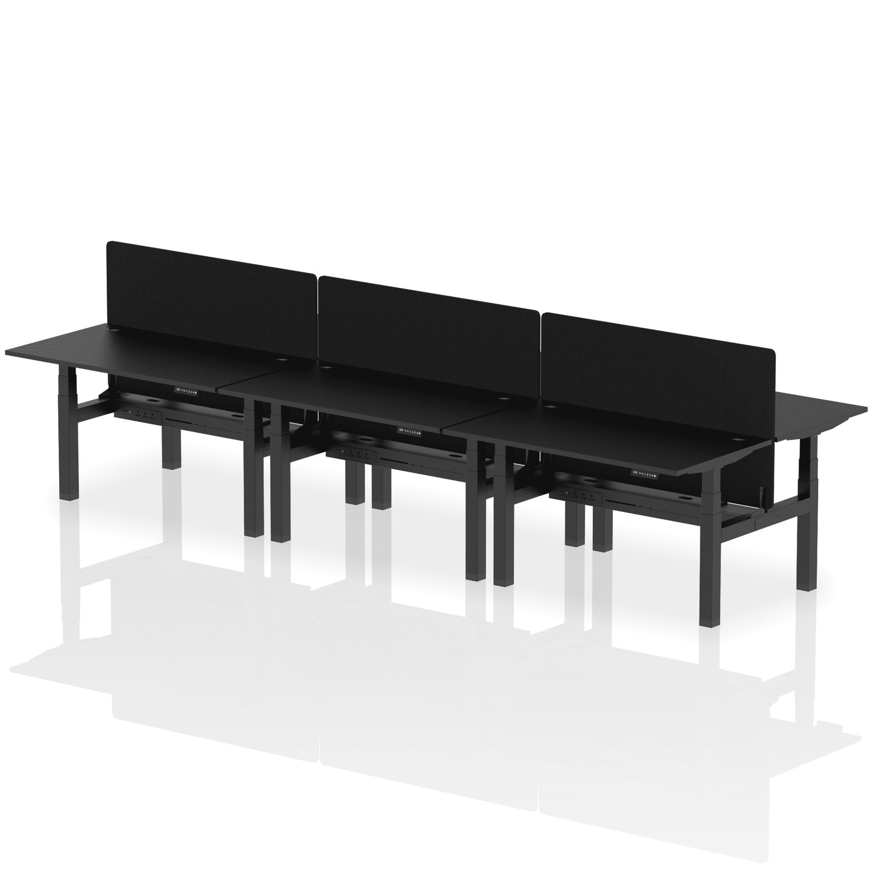 Air Back-to-Back Height Adjustable Bench Desk - 6 Person with Black Straight Screen - Image 76