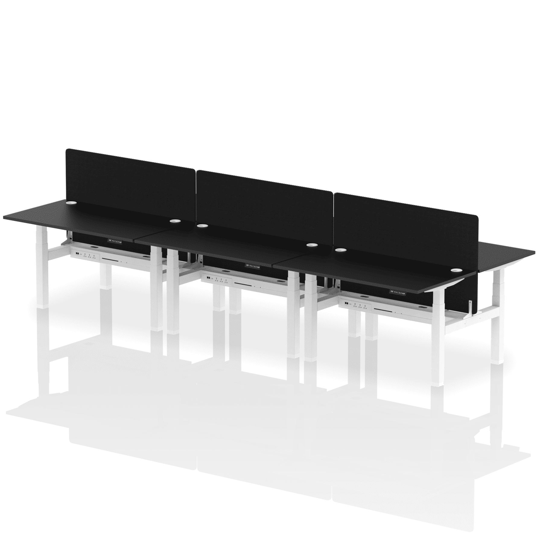 Air Back-to-Back Height Adjustable Bench Desk - 6 Person with Black Straight Screen - Image 78