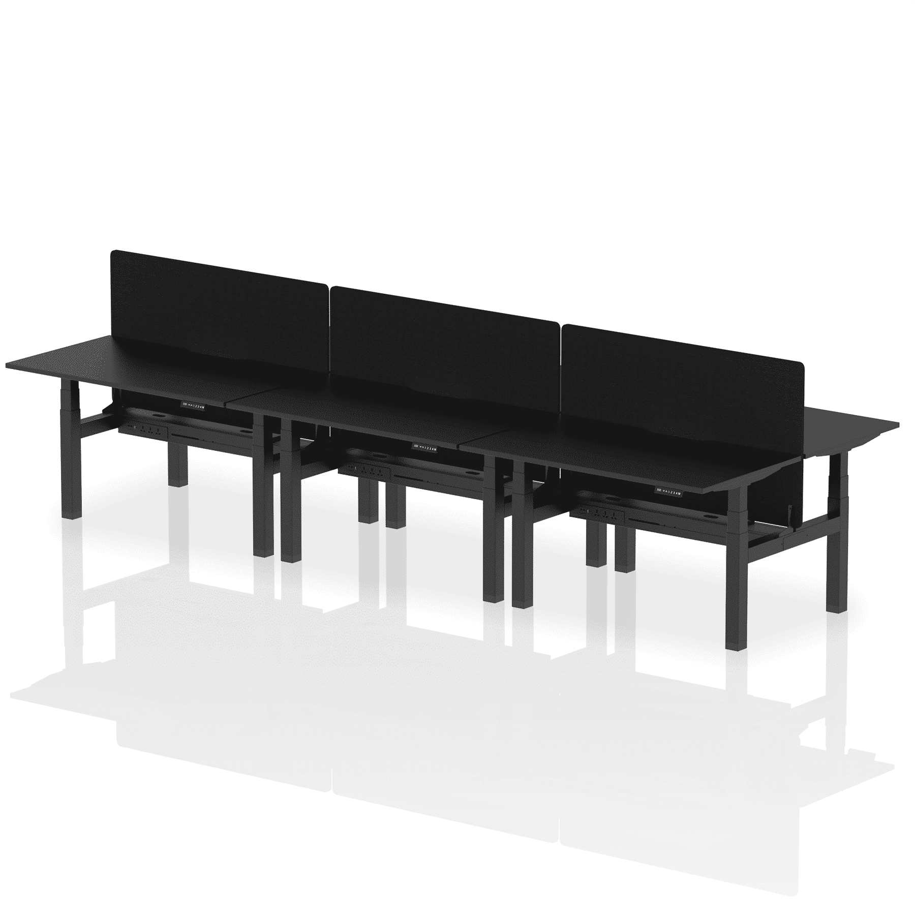 Air Back-to-Back Scalloped Edge Height Adjustable Bench Desk - 6 Person with Black Straight Screen - Image 76