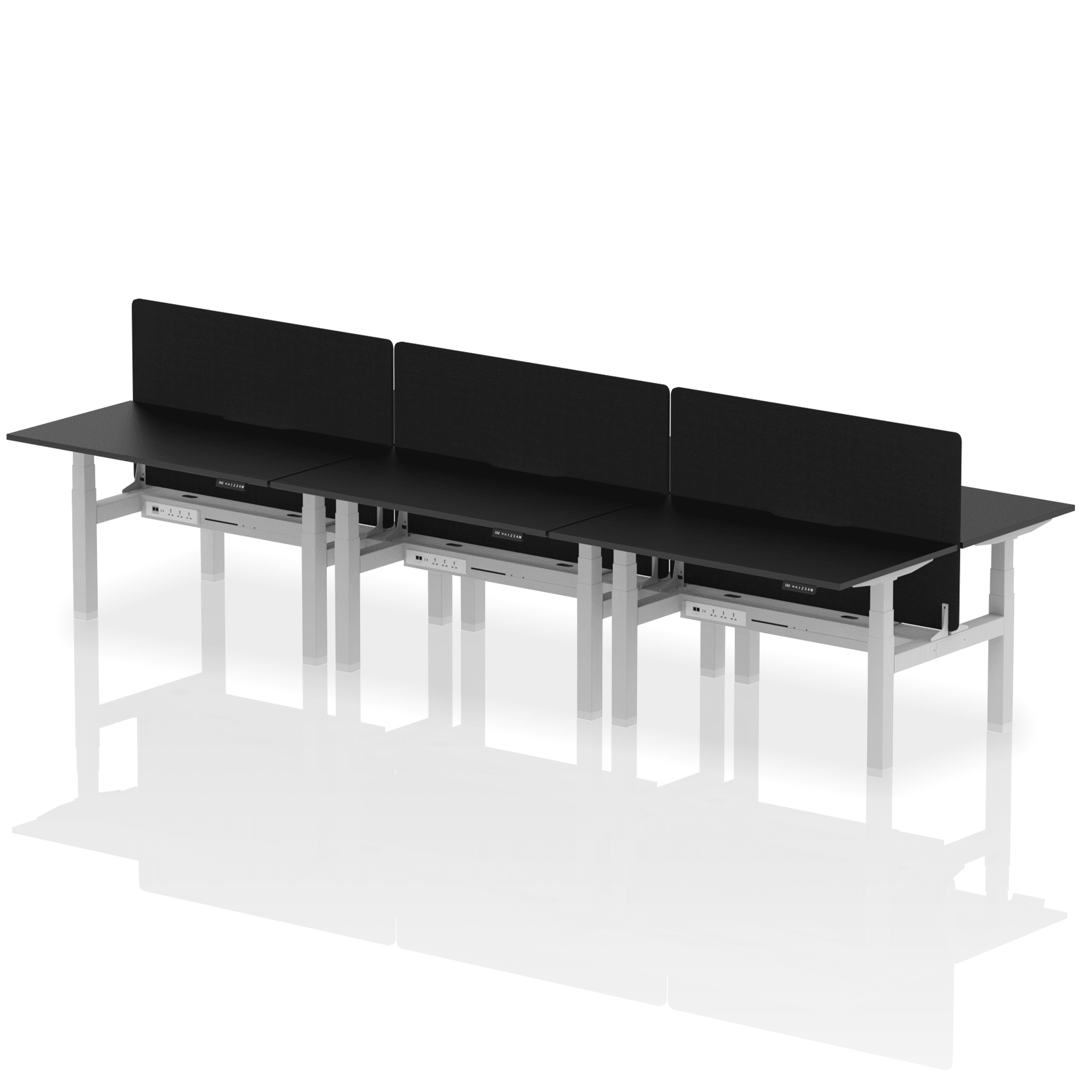 Air Back-to-Back Scalloped Edge Height Adjustable Bench Desk - 6 Person with Black Straight Screen - Image 77