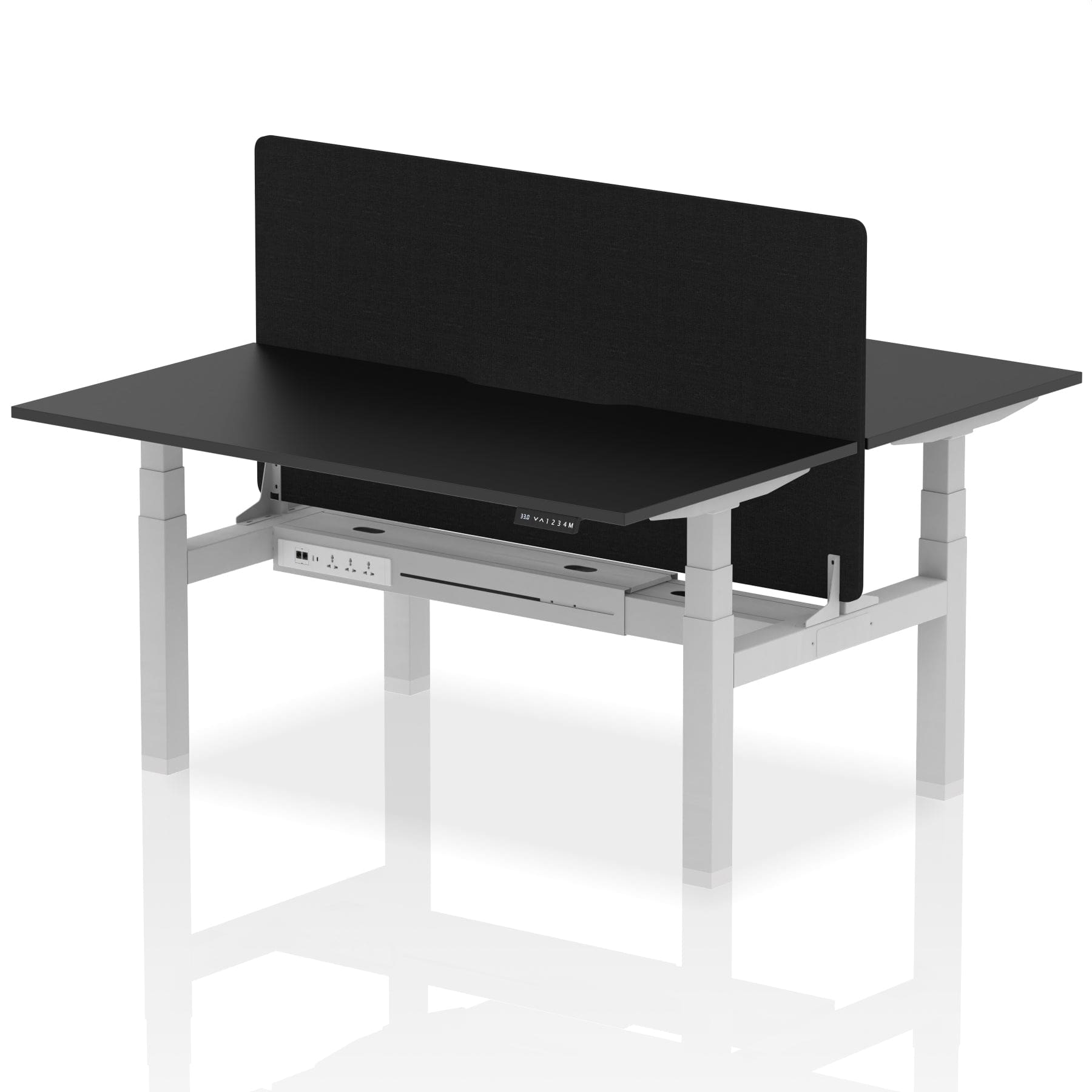 Air Back-to-Back Scalloped Edge Height Adjustable Bench Desk - 2 Person with Black Straight Screen - Image 79