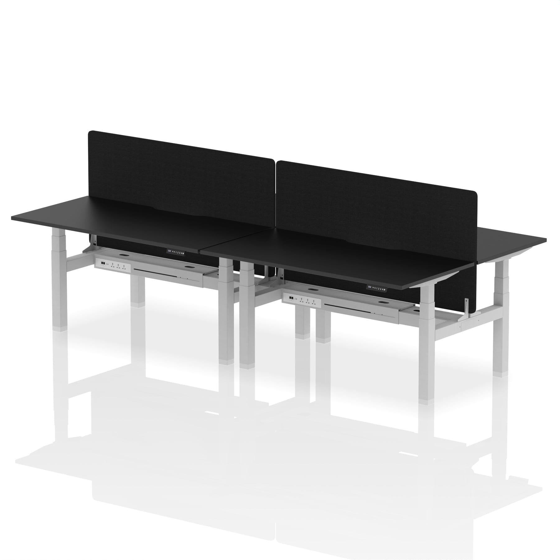 Air Back-to-Back Scalloped Edge Height Adjustable Bench Desk - 4 Person with Black Straight Screen - Image 80