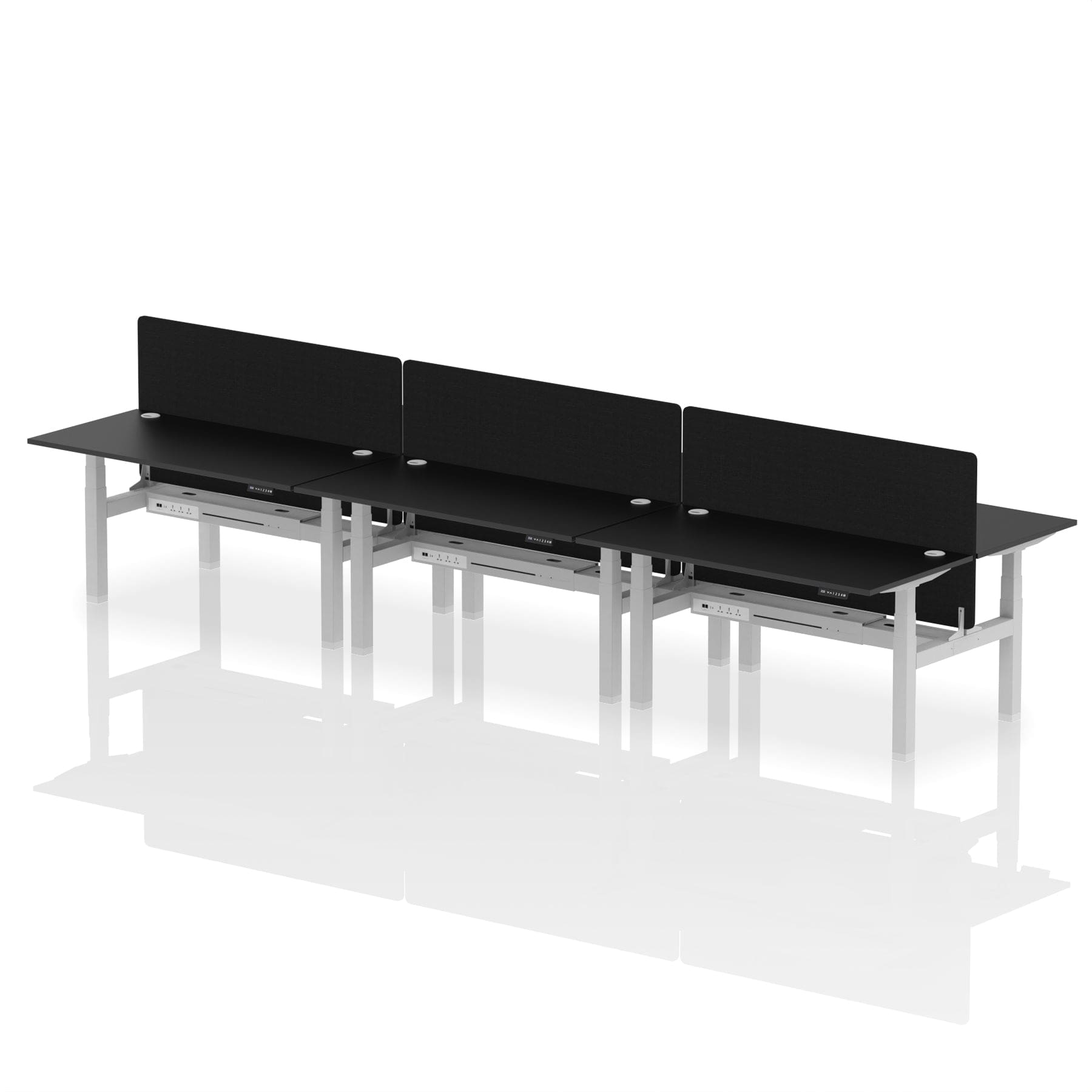 Air Back-to-Back Height Adjustable Bench Desk - 6 Person with Black Straight Screen - Image 80