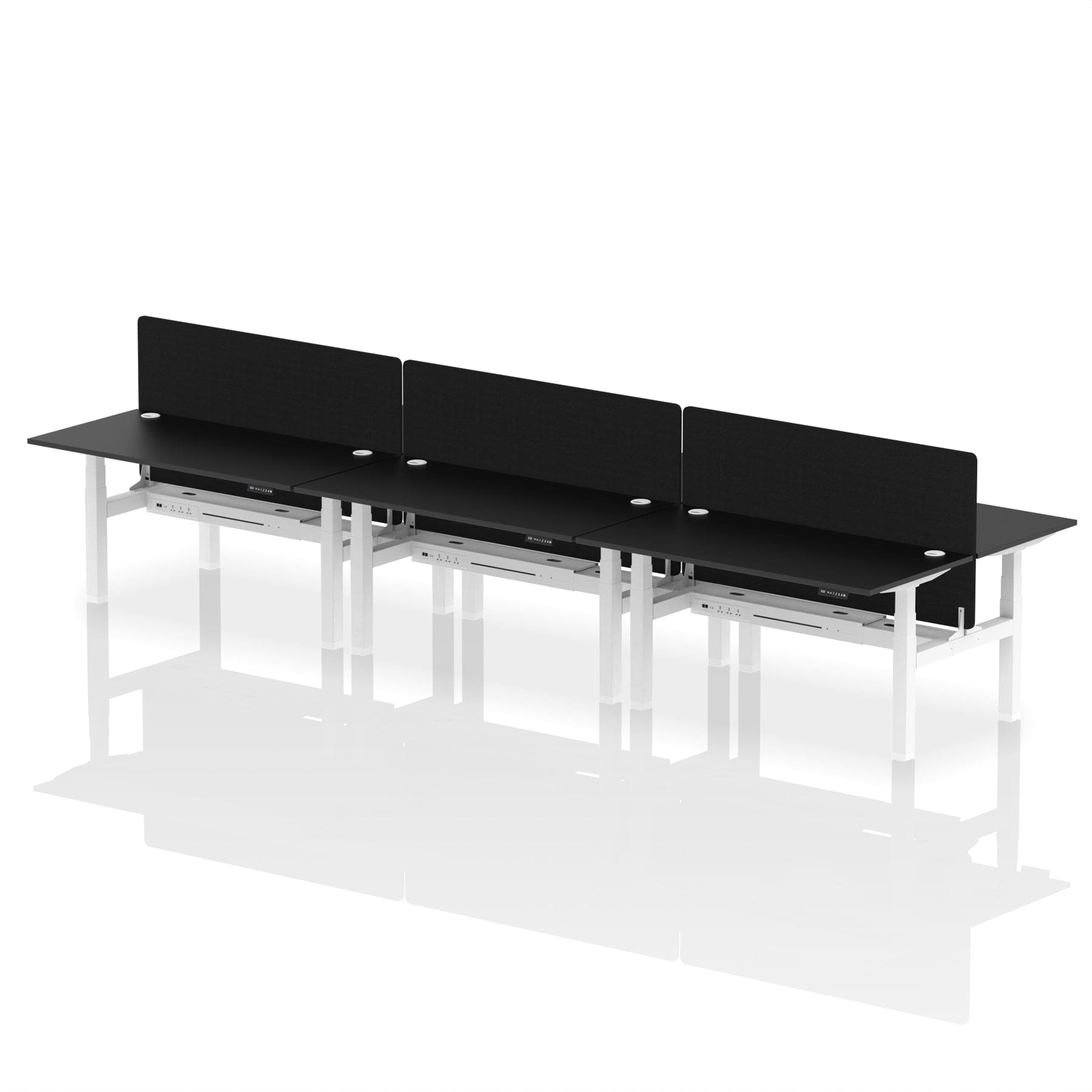 Air Back-to-Back Height Adjustable Bench Desk - 6 Person with Black Straight Screen - Image 81