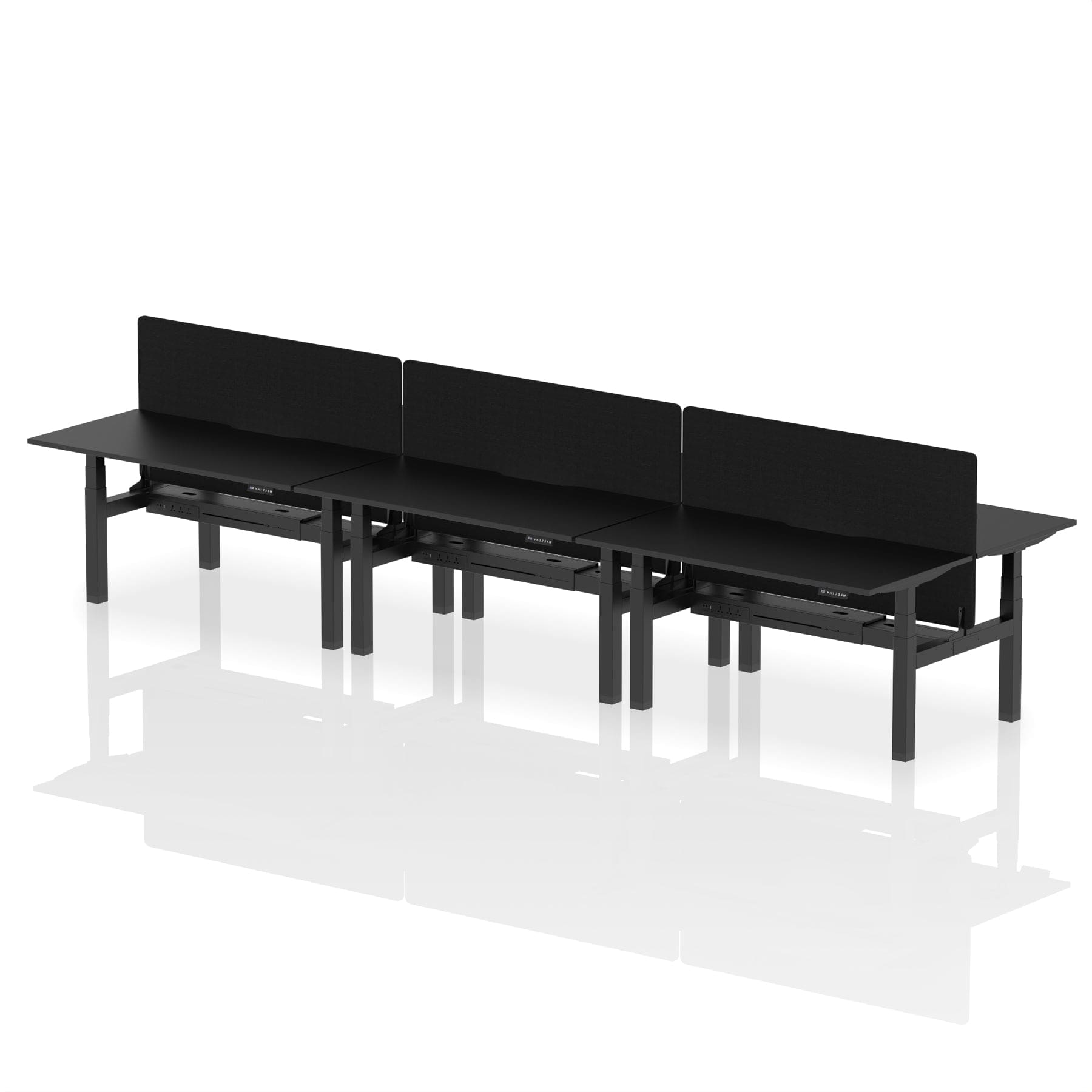 Air Back-to-Back Scalloped Edge Height Adjustable Bench Desk - 6 Person with Black Straight Screen - Image 79