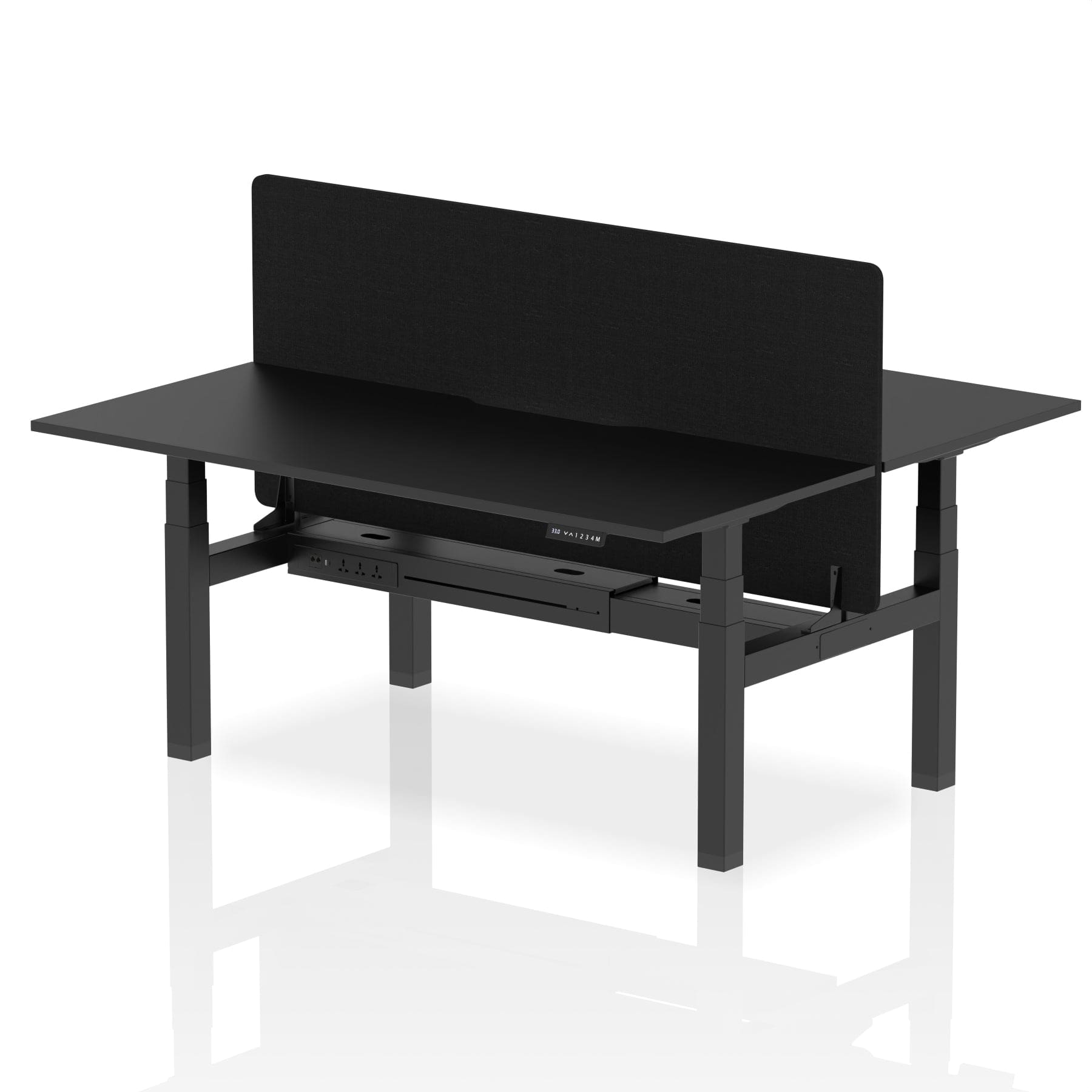 Air Back-to-Back Scalloped Edge Height Adjustable Bench Desk - 2 Person with Black Straight Screen - Image 81