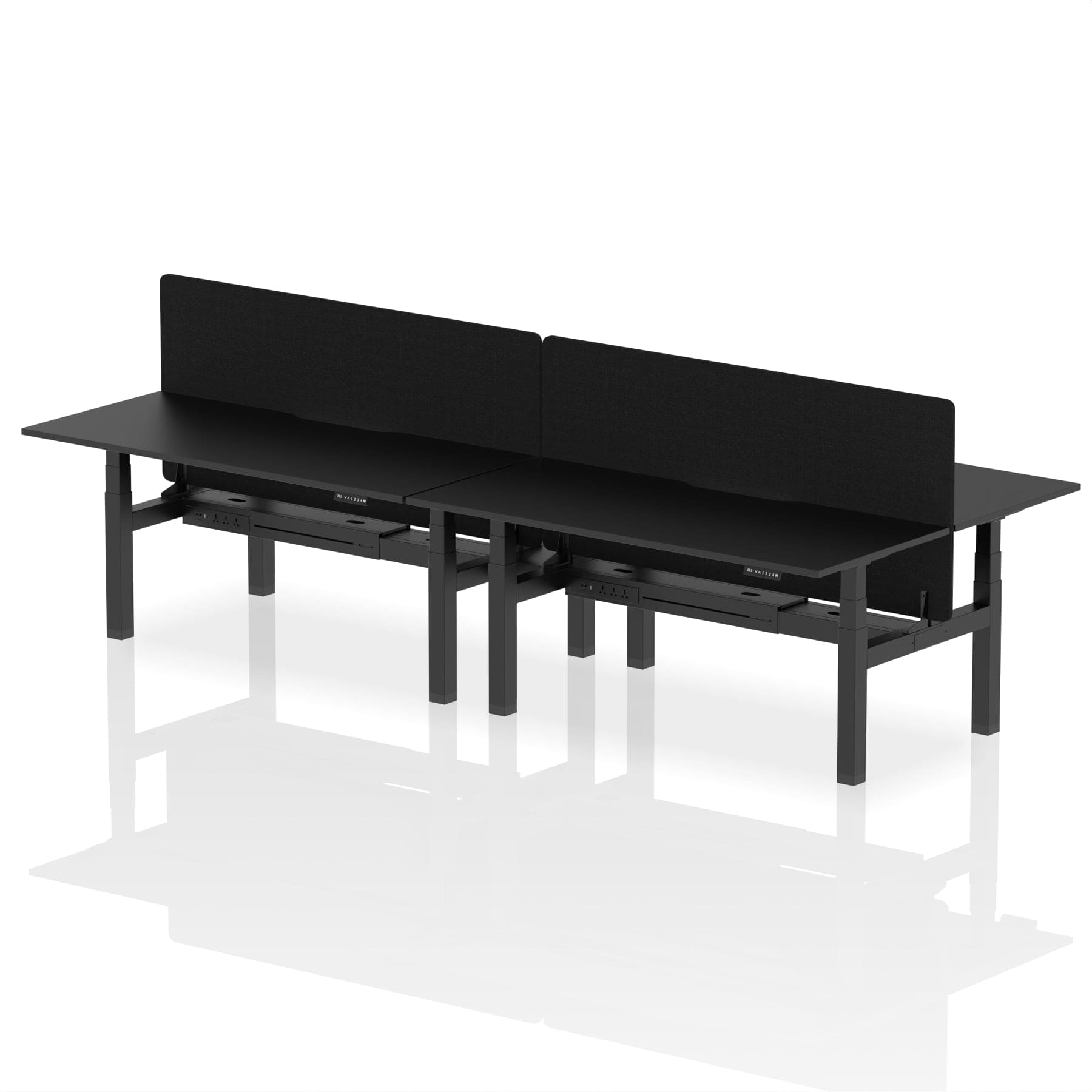 Air Back-to-Back Scalloped Edge Height Adjustable Bench Desk - 4 Person with Black Straight Screen - Image 82