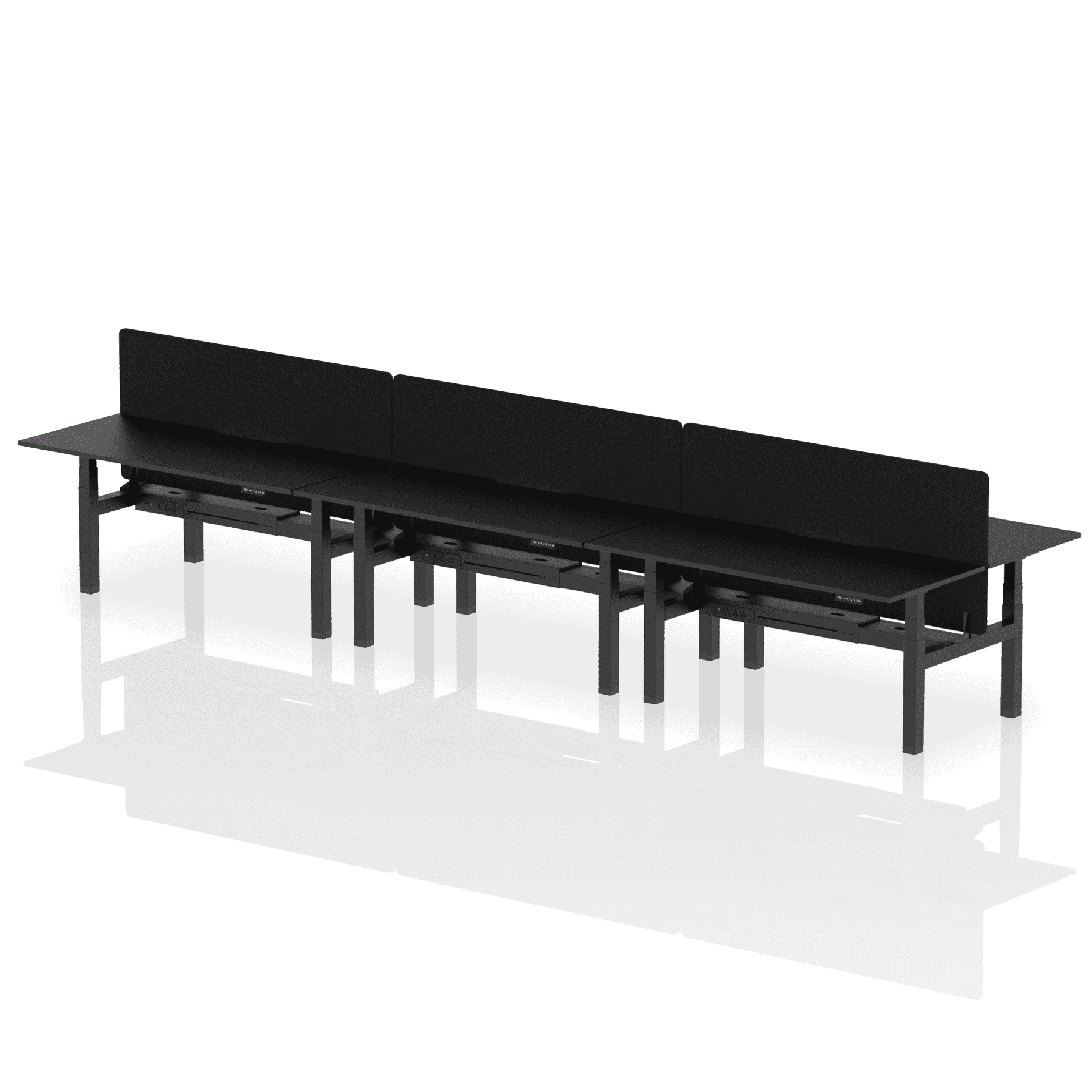 Air Back-to-Back Scalloped Edge Height Adjustable Bench Desk - 6 Person with Black Straight Screen - Image 82