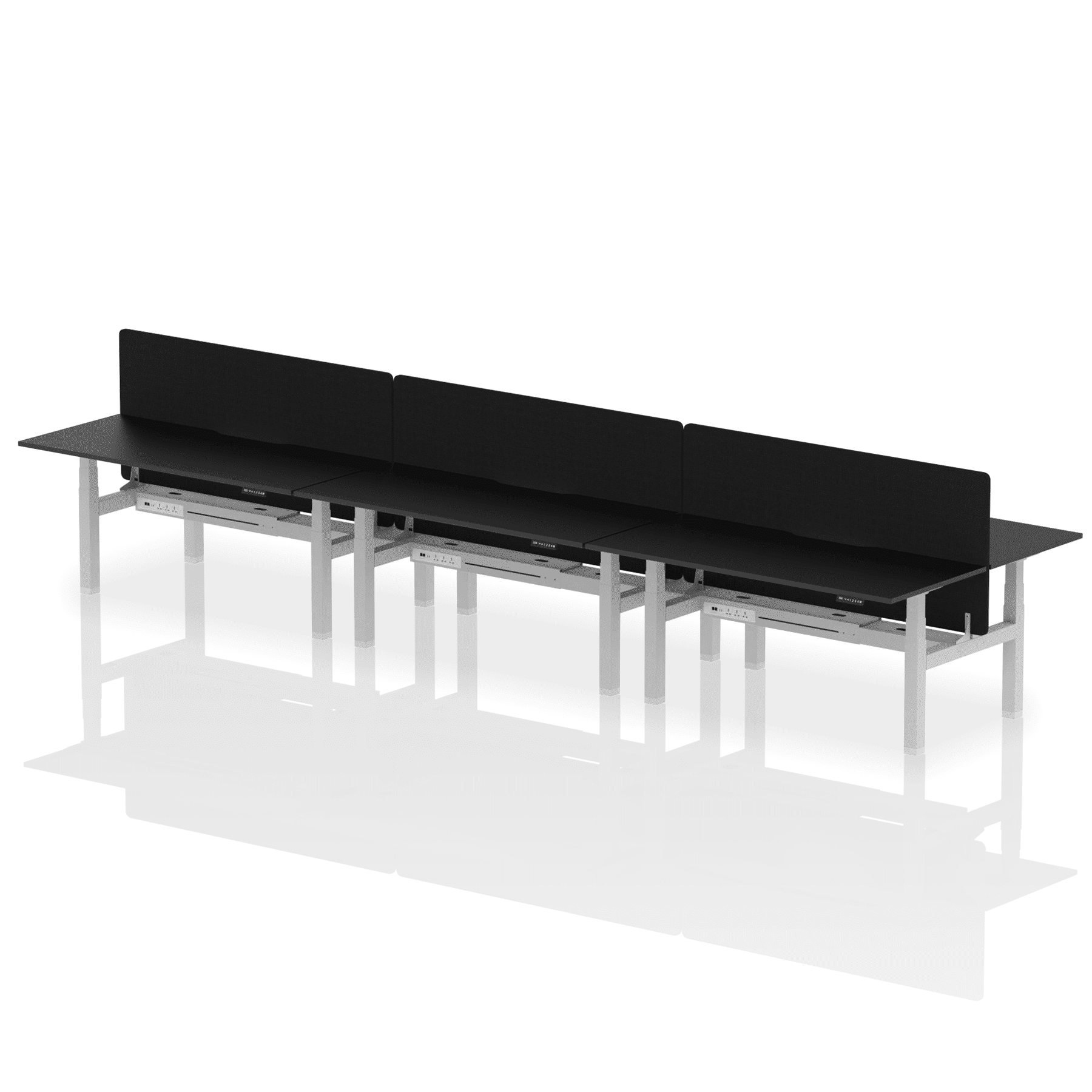 Air Back-to-Back Scalloped Edge Height Adjustable Bench Desk - 6 Person with Black Straight Screen - Image 83