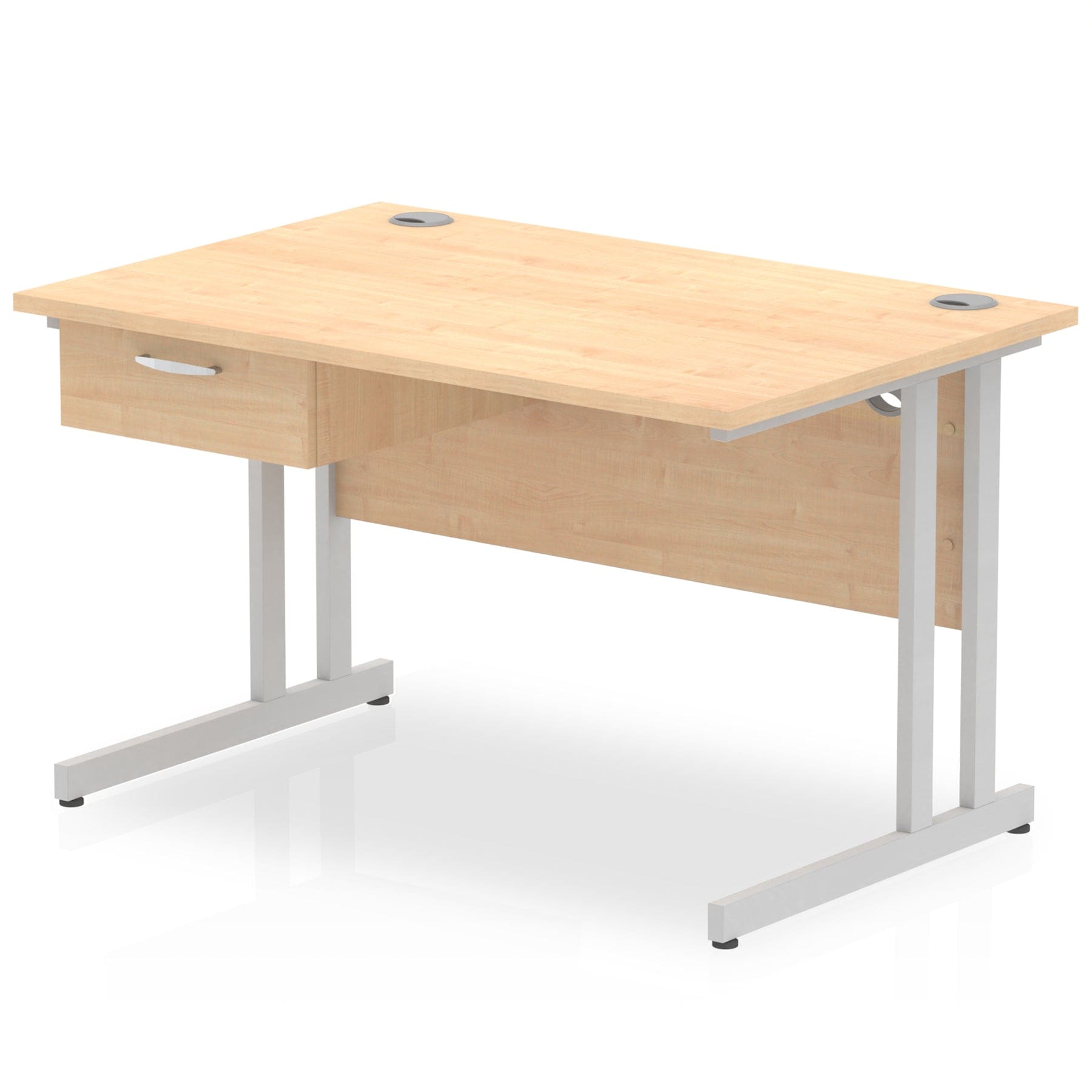 Impulse Cantilever Straight Desk Silver Frame With Single One Drawer Fixed Pedestal - Image 3
