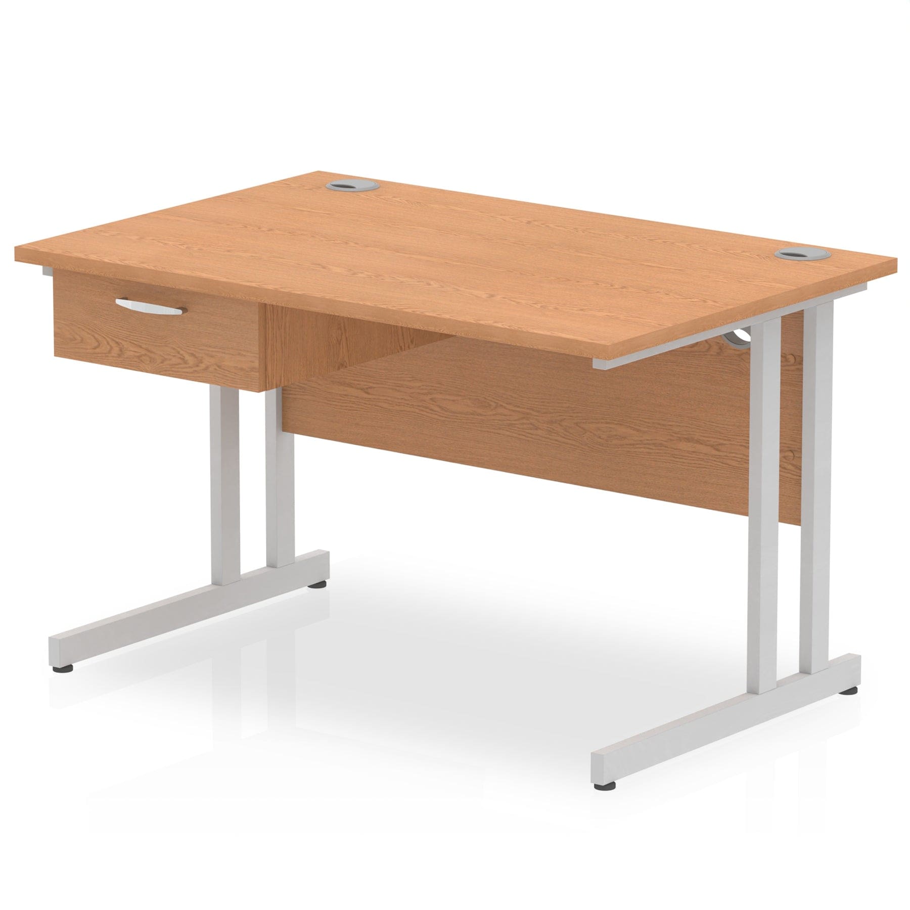 Impulse Cantilever Straight Desk Silver Frame With Single One Drawer Fixed Pedestal - Image 4