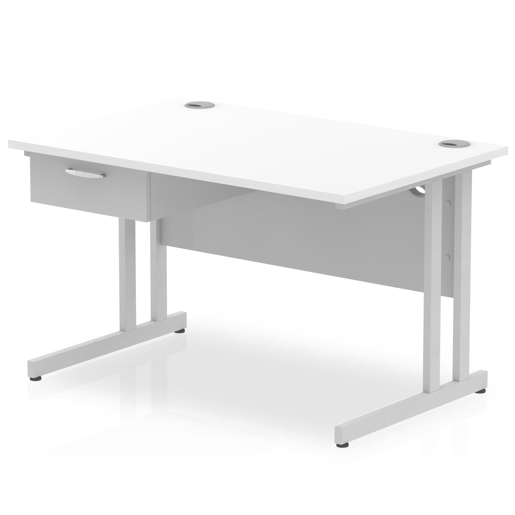 Impulse Cantilever Straight Desk Silver Frame With Single One Drawer Fixed Pedestal - Image 5
