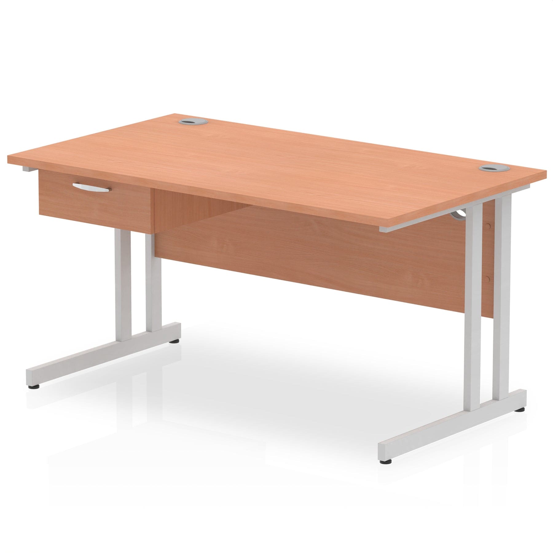 Impulse Cantilever Straight Desk Silver Frame With Single One Drawer Fixed Pedestal - Image 7