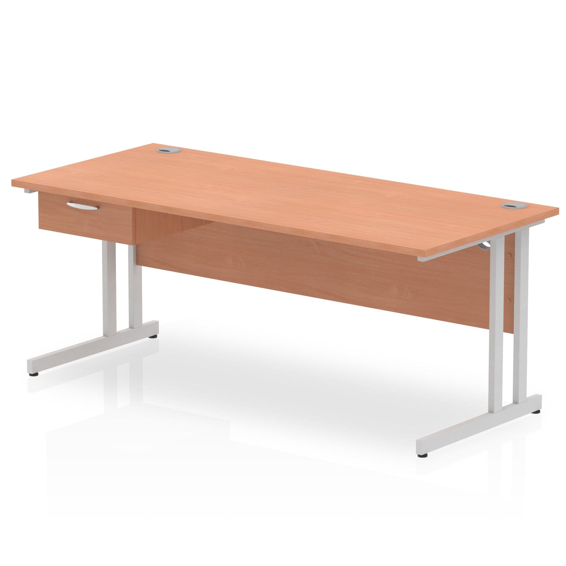 Impulse Cantilever Straight Desk Silver Frame With Single One Drawer Fixed Pedestal - Image 25