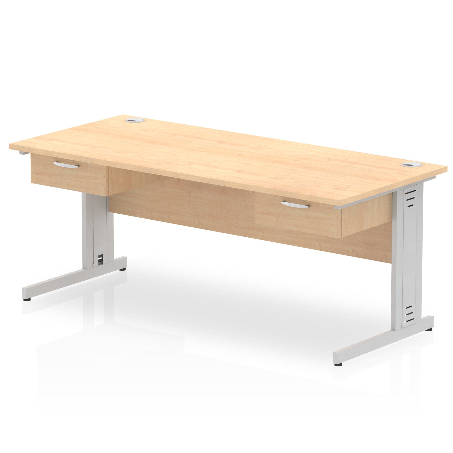 Impulse Cable Managed Straight Desk Silver Frame With Two One Drawer Fixed Pedestals - Image 11