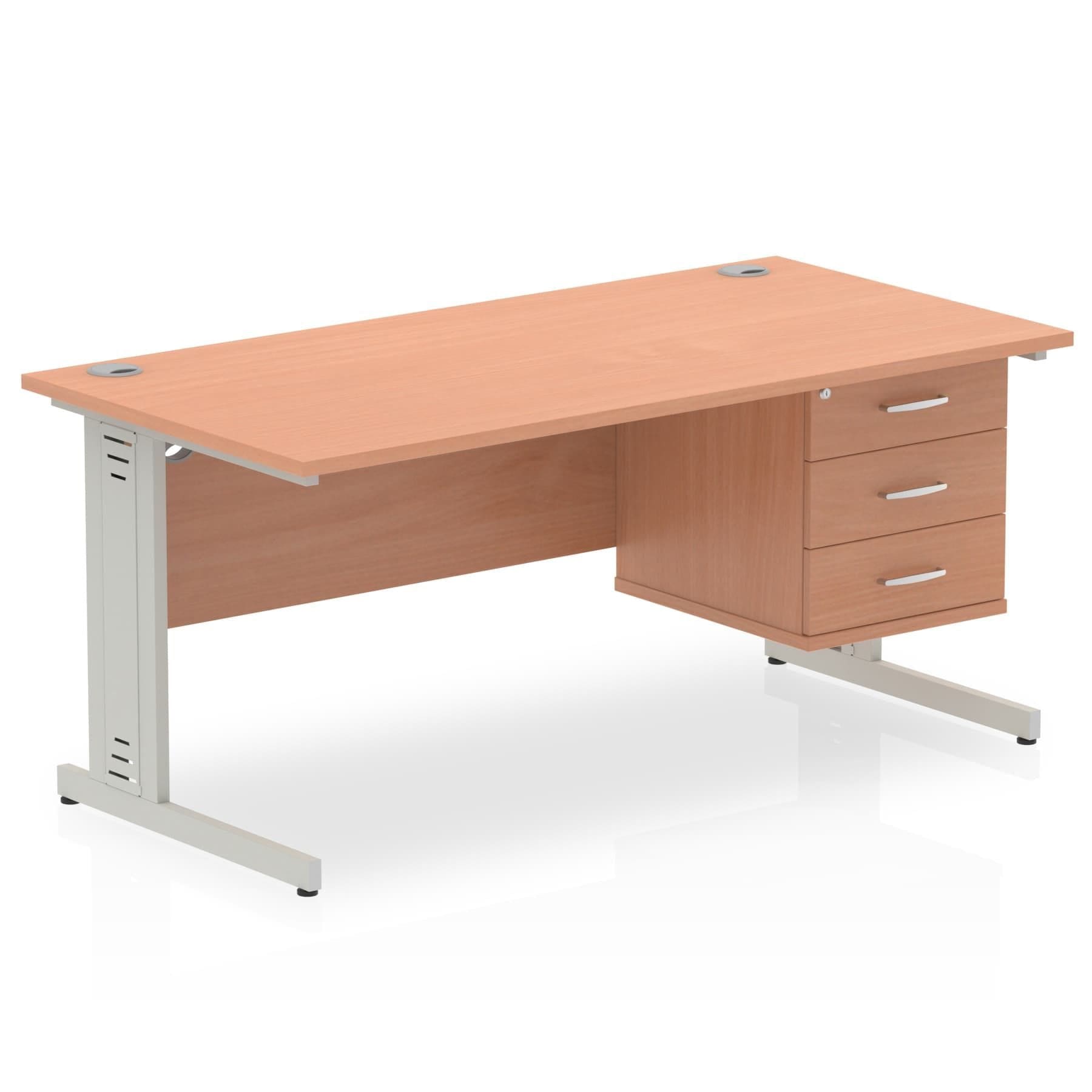 Impulse 1600mm Cable Managed Straight Desk With Single Fixed Pedestal - Image 2