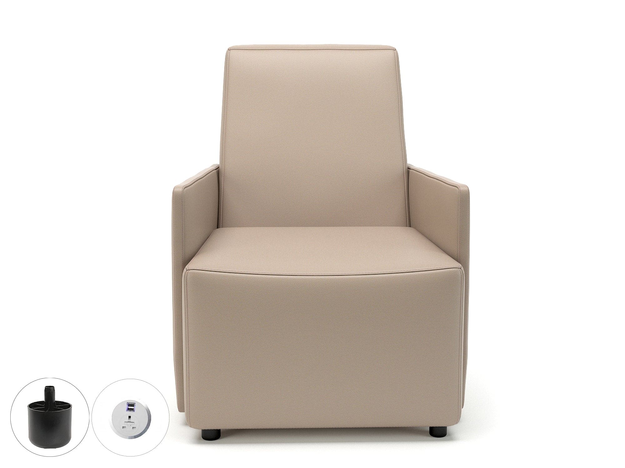 Pella 69cm Wide Armchair in Cristina Marrone Ultima Faux Leather with Socket - Image 14