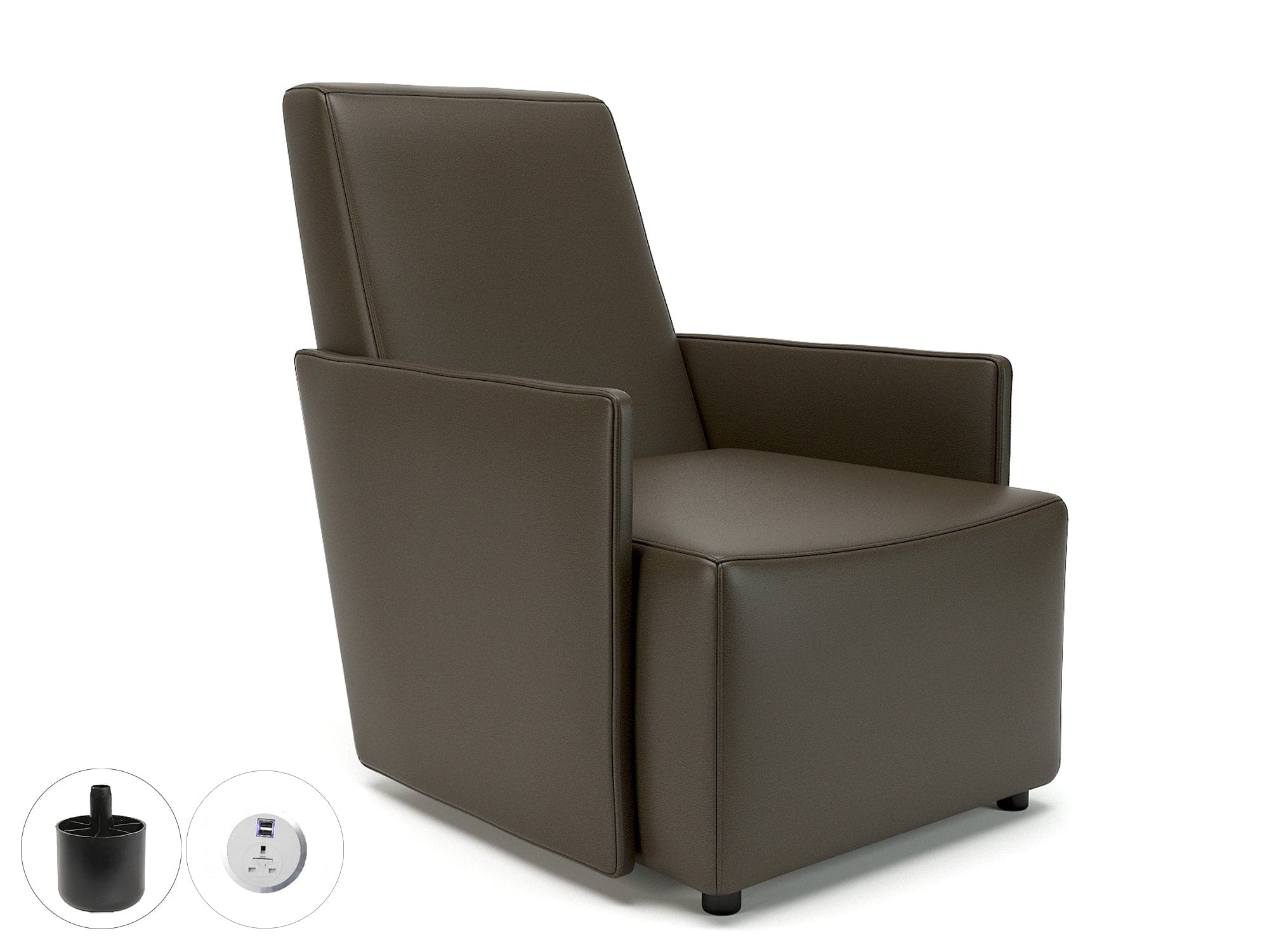 Pella 69cm Wide Armchair in Cristina Marrone Ultima Faux Leather with Socket - Image 16