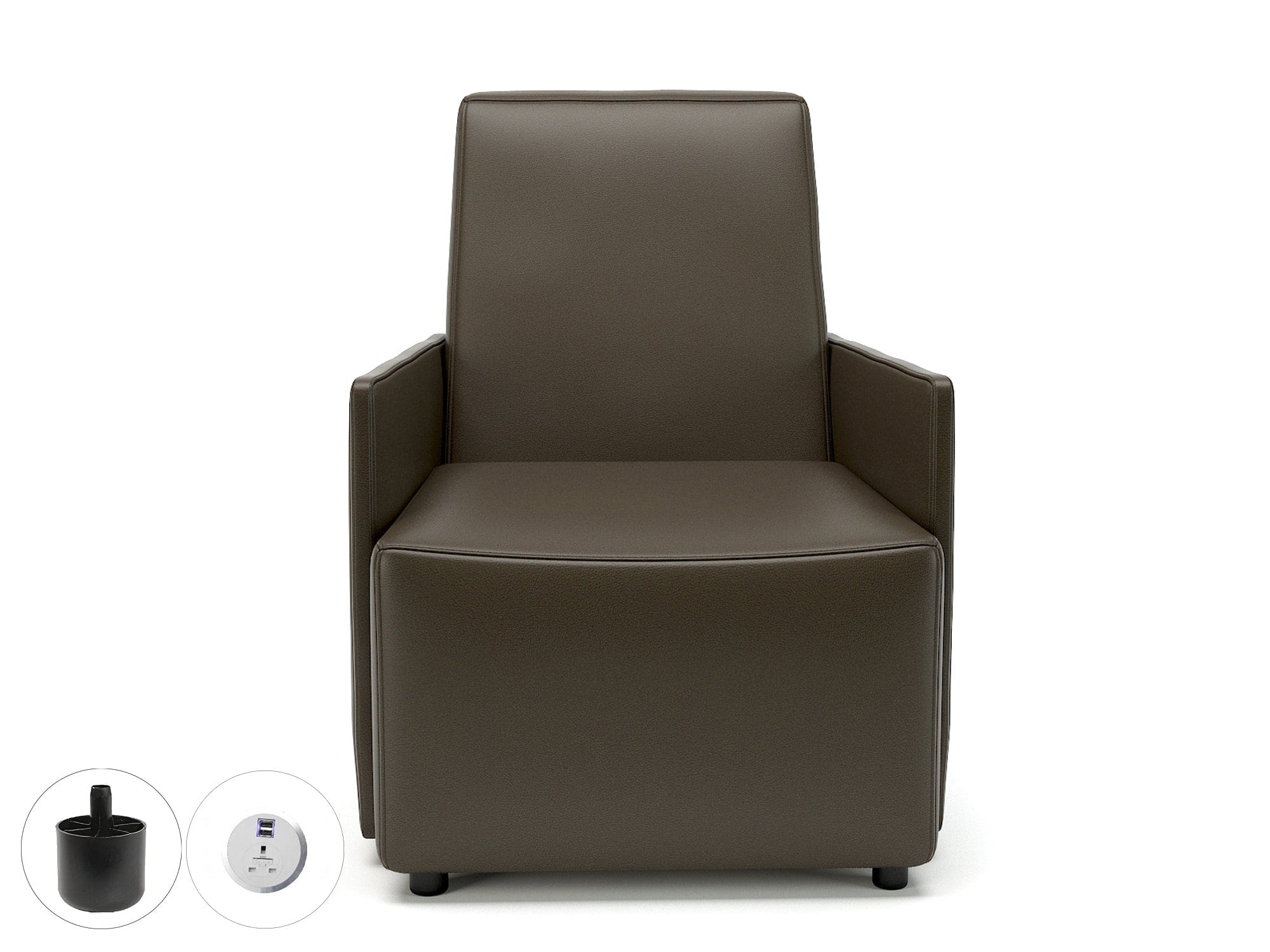 Pella 69cm Wide Armchair in Cristina Marrone Ultima Faux Leather with Socket - Image 17