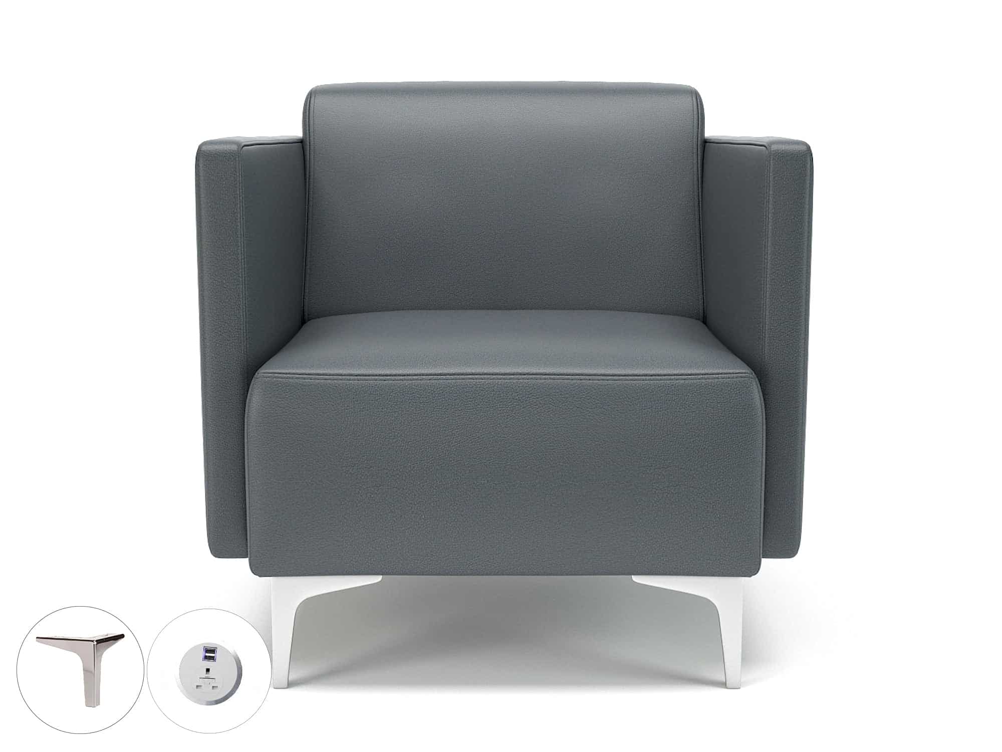 Napa Slim Arm 75cm Wide Armchair in Cristina Marrone Ultima Faux Leather with Socket - Image 2