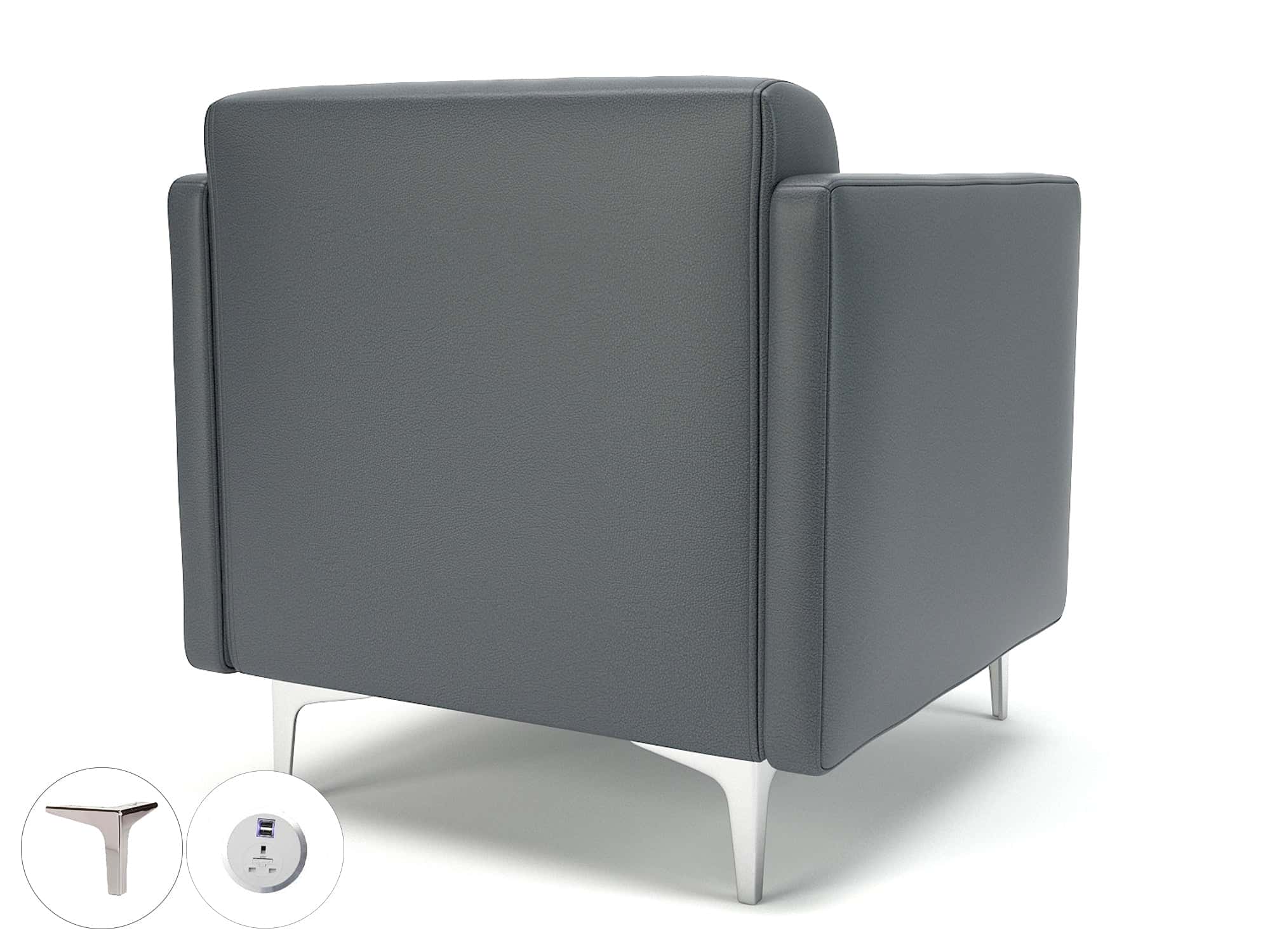 Napa Slim Arm 75cm Wide Armchair in Cristina Marrone Ultima Faux Leather with Socket - Image 3