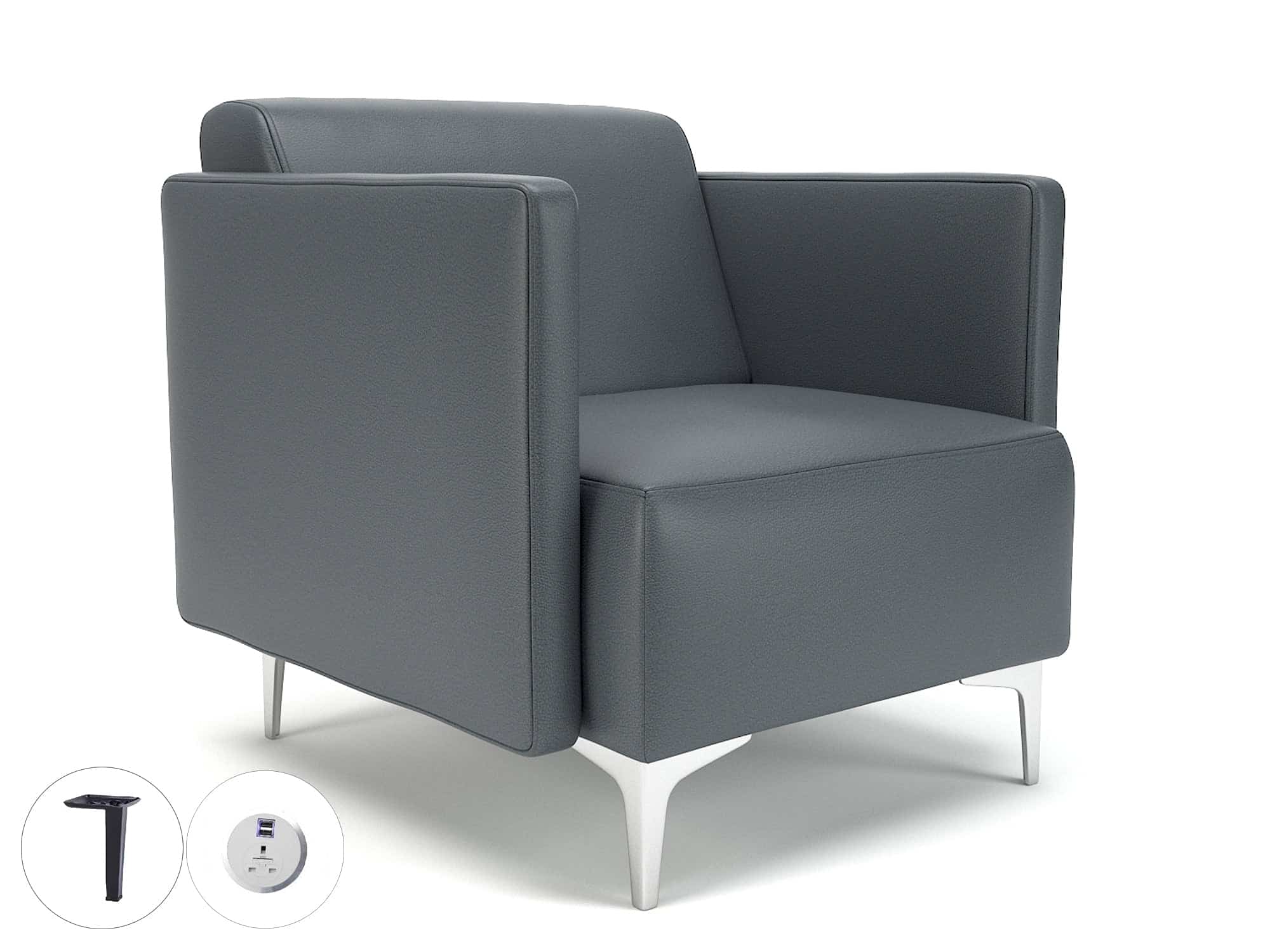 Napa Slim Arm 75cm Wide Armchair in Cristina Marrone Ultima Faux Leather with Socket - Image 4