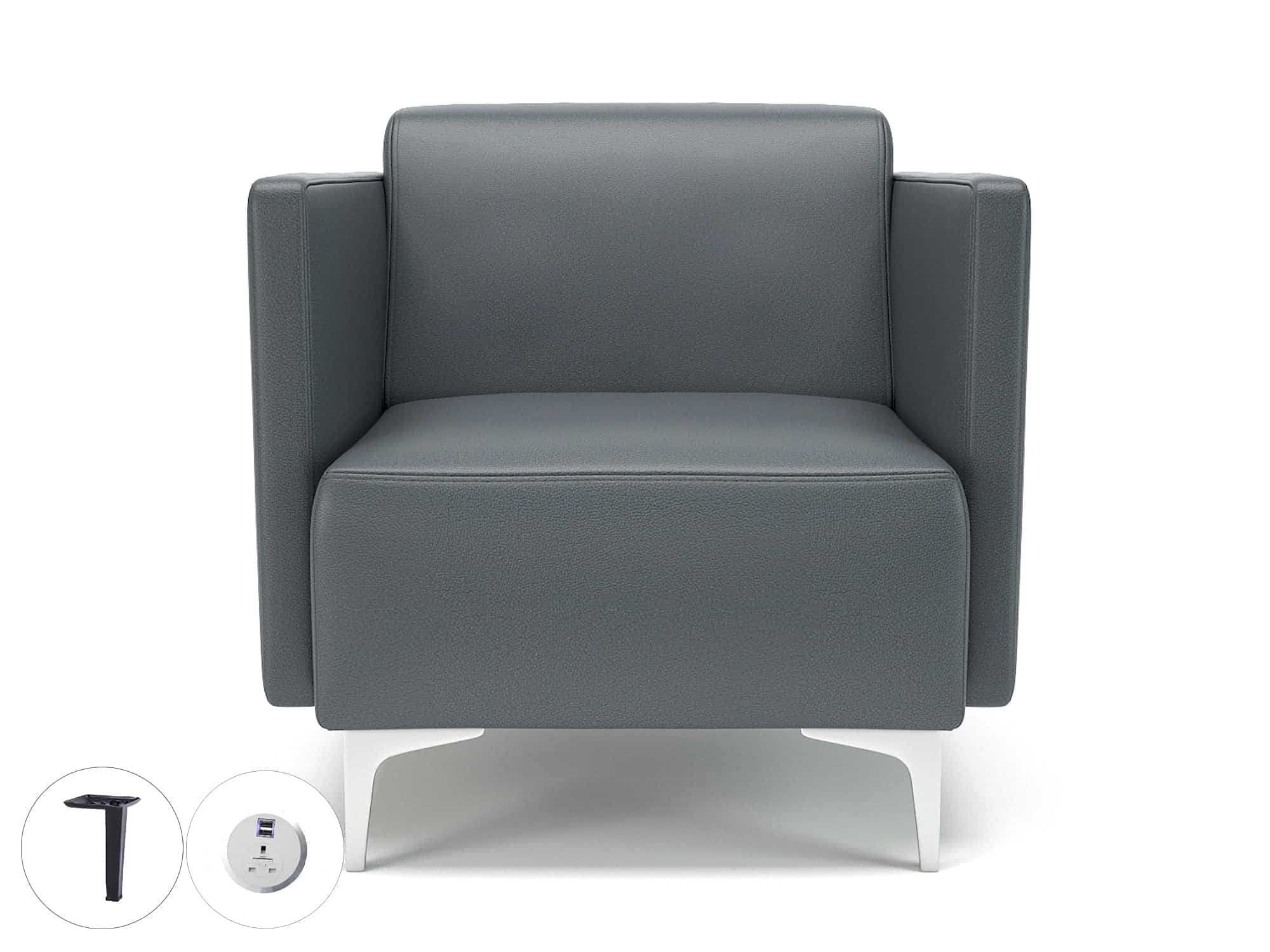 Napa Slim Arm 75cm Wide Armchair in Cristina Marrone Ultima Faux Leather with Socket - Image 5