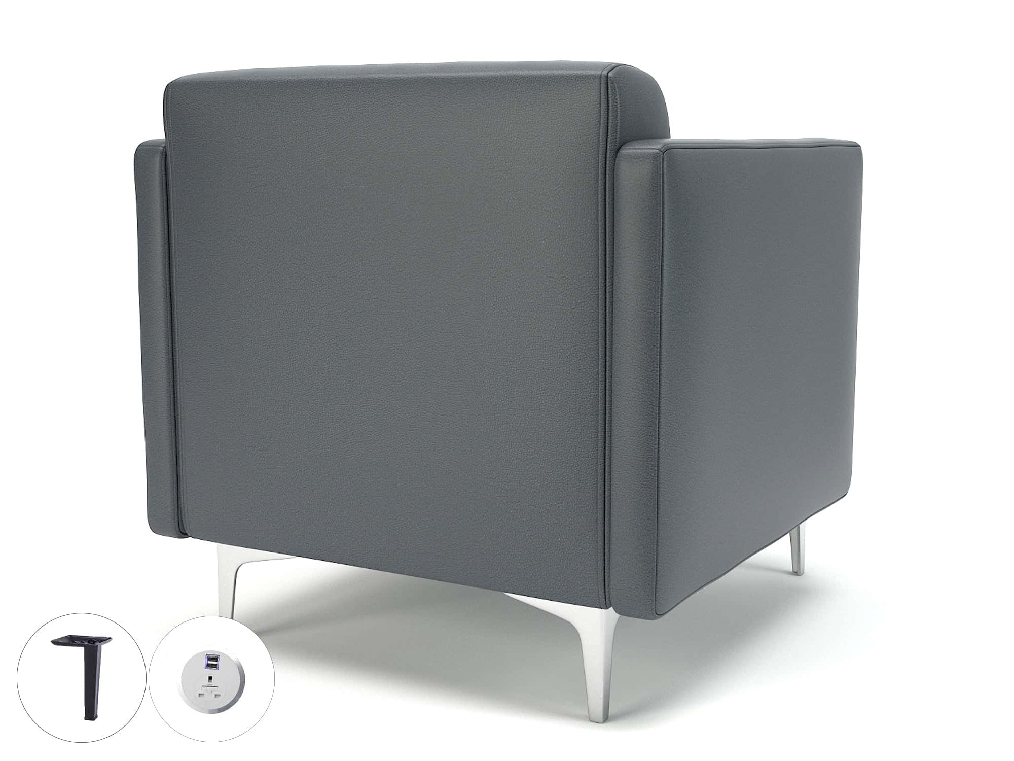 Napa Slim Arm 75cm Wide Armchair in Cristina Marrone Ultima Faux Leather with Socket - Image 6