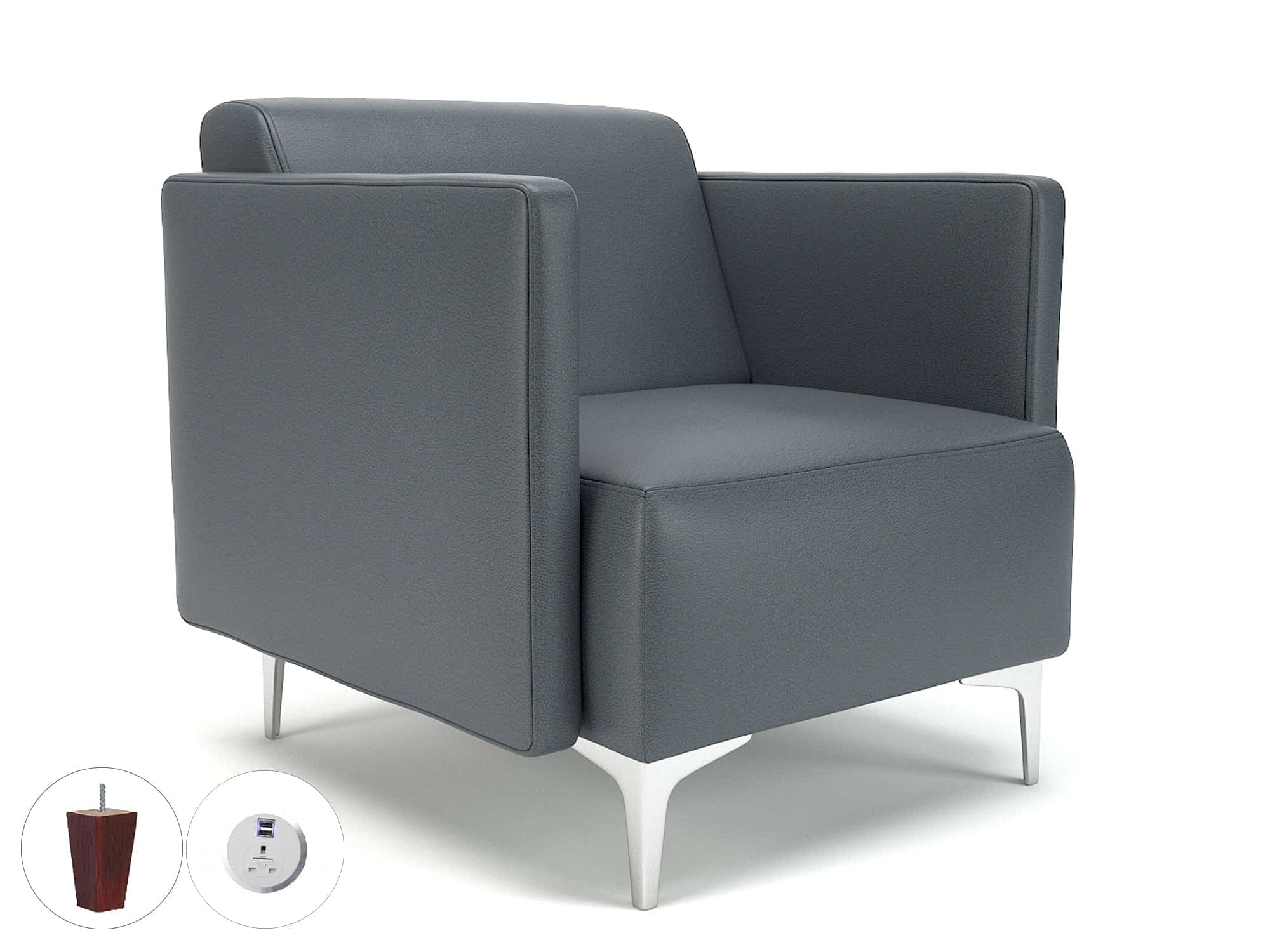 Napa Slim Arm 75cm Wide Armchair in Cristina Marrone Ultima Faux Leather with Socket - Image 7