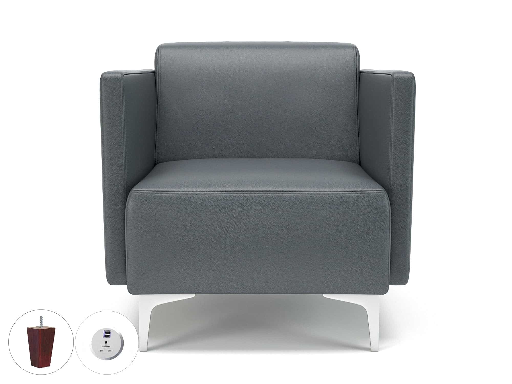 Napa Slim Arm 75cm Wide Armchair in Cristina Marrone Ultima Faux Leather with Socket - Image 8