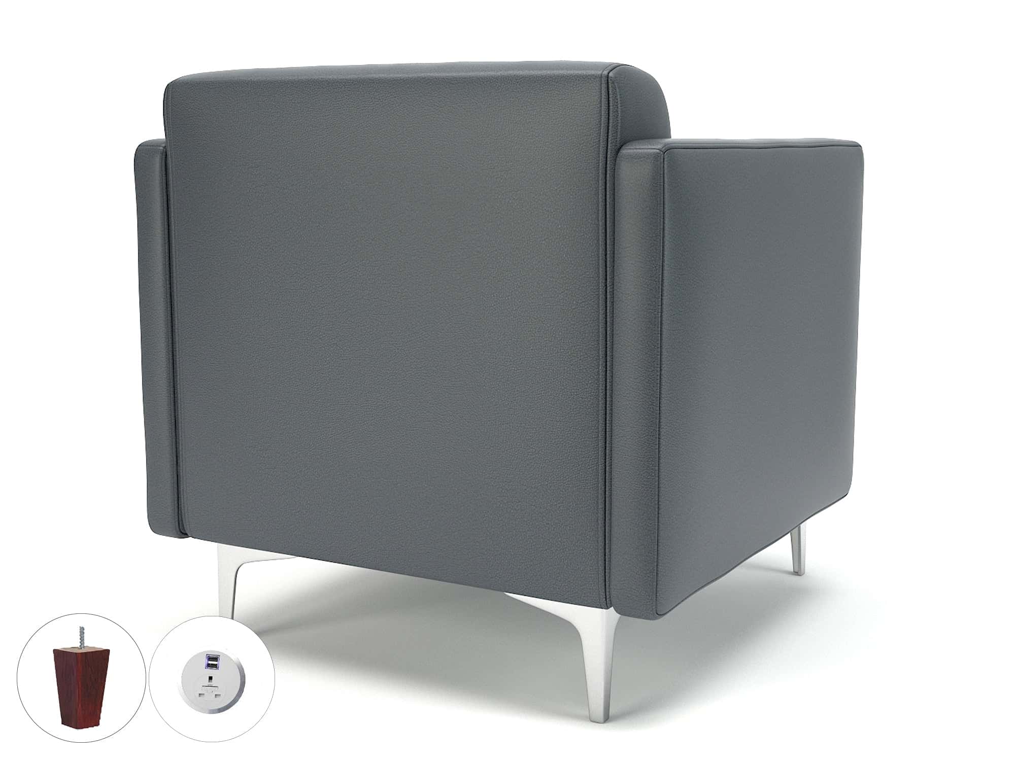 Napa Slim Arm 75cm Wide Armchair in Cristina Marrone Ultima Faux Leather with Socket - Image 9